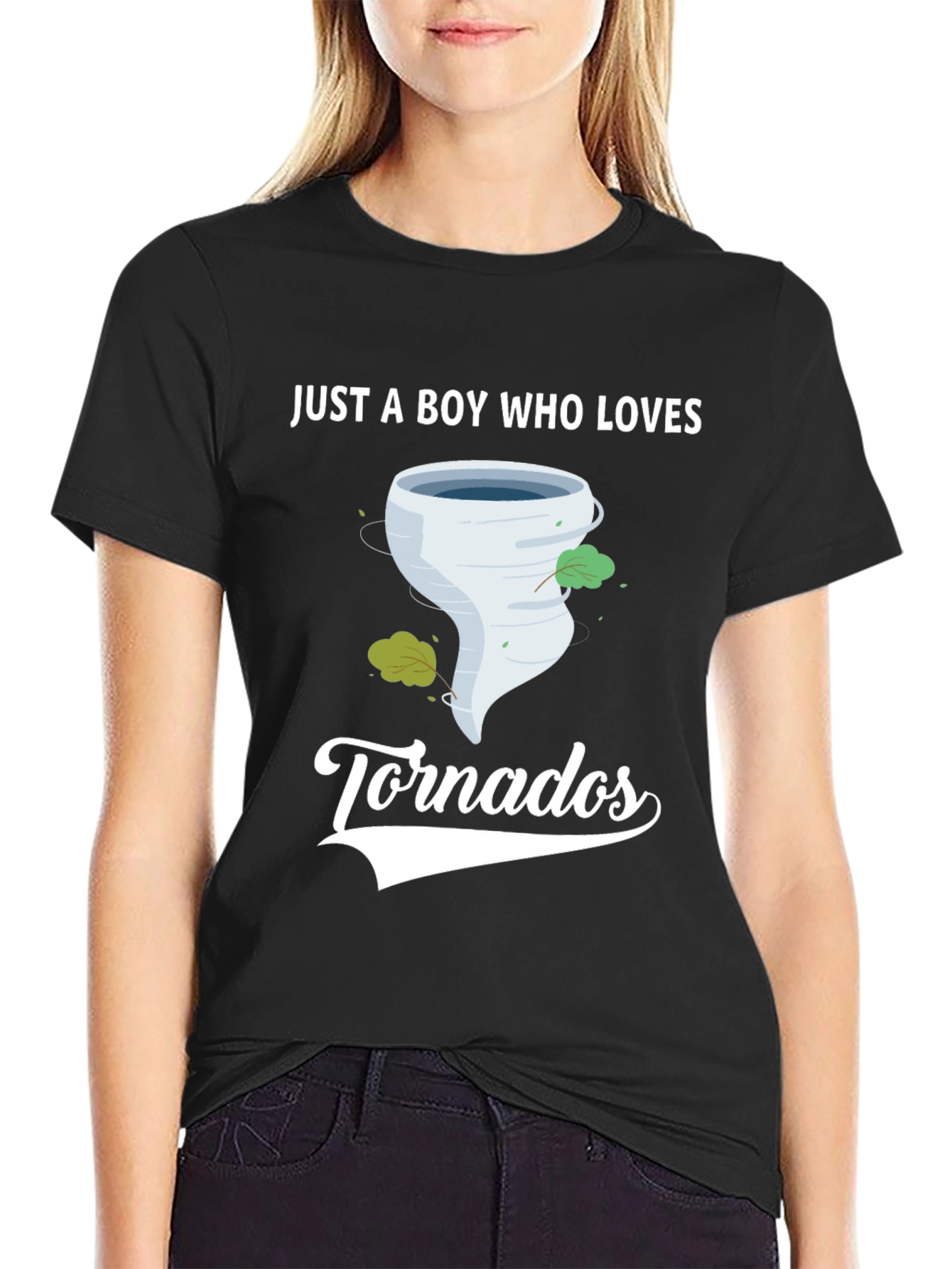 Black Boy Who Loves Tornadoes Black Graphic T-Shirt view 2