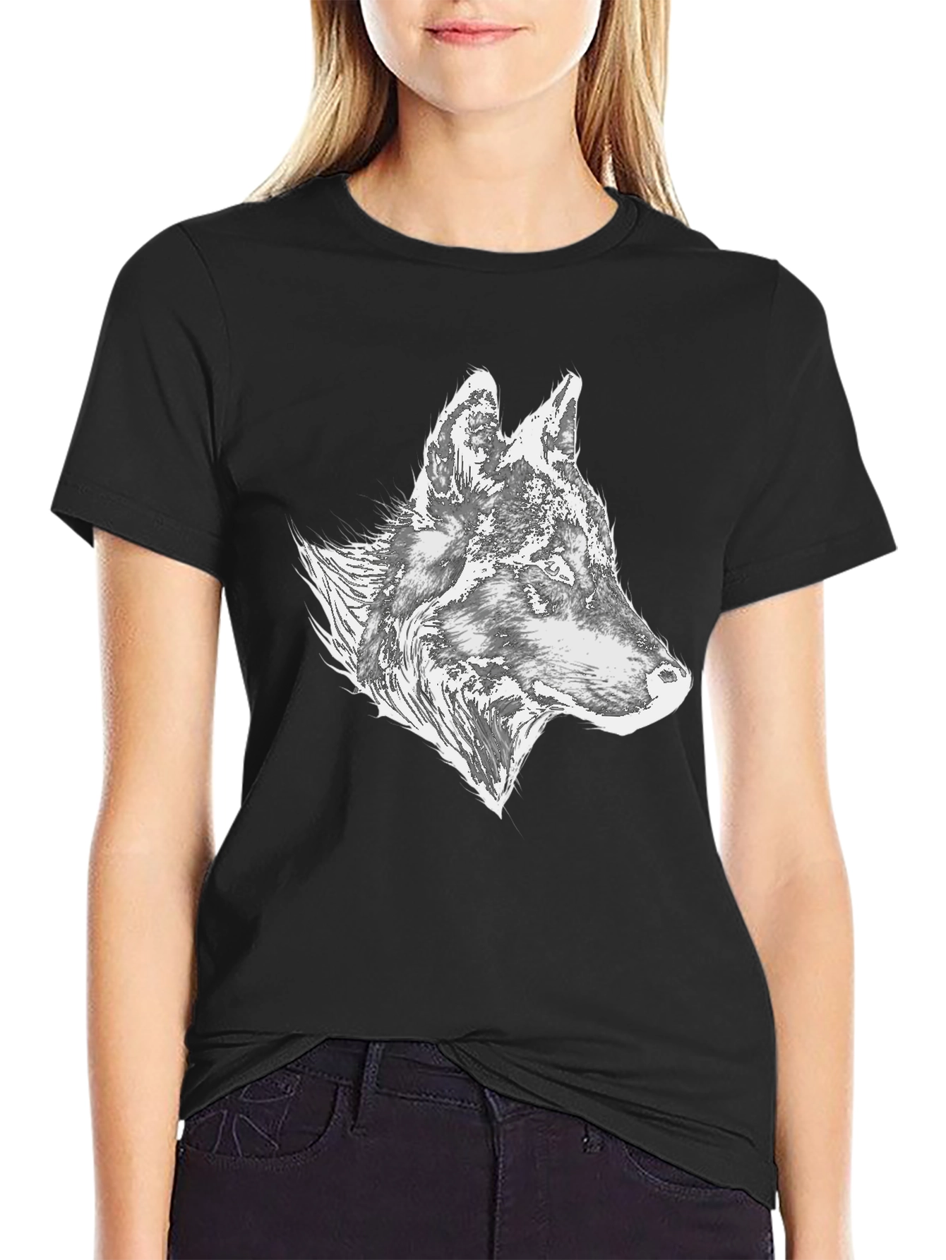 Black Wolf Graphic Tee - Stylish Men's Black T-Shirt view 2