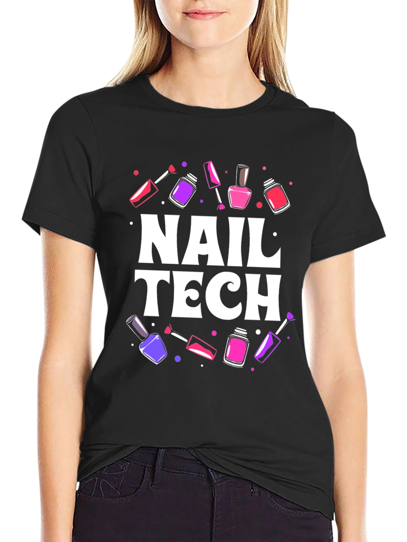 Black Nail Tech T-Shirt - Stylish Manicure Design view 2