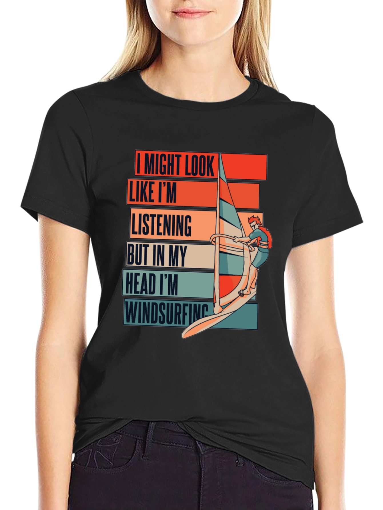 Black Windsurfing Mind T-Shirt - Funny Ocean Sports Tee view 2