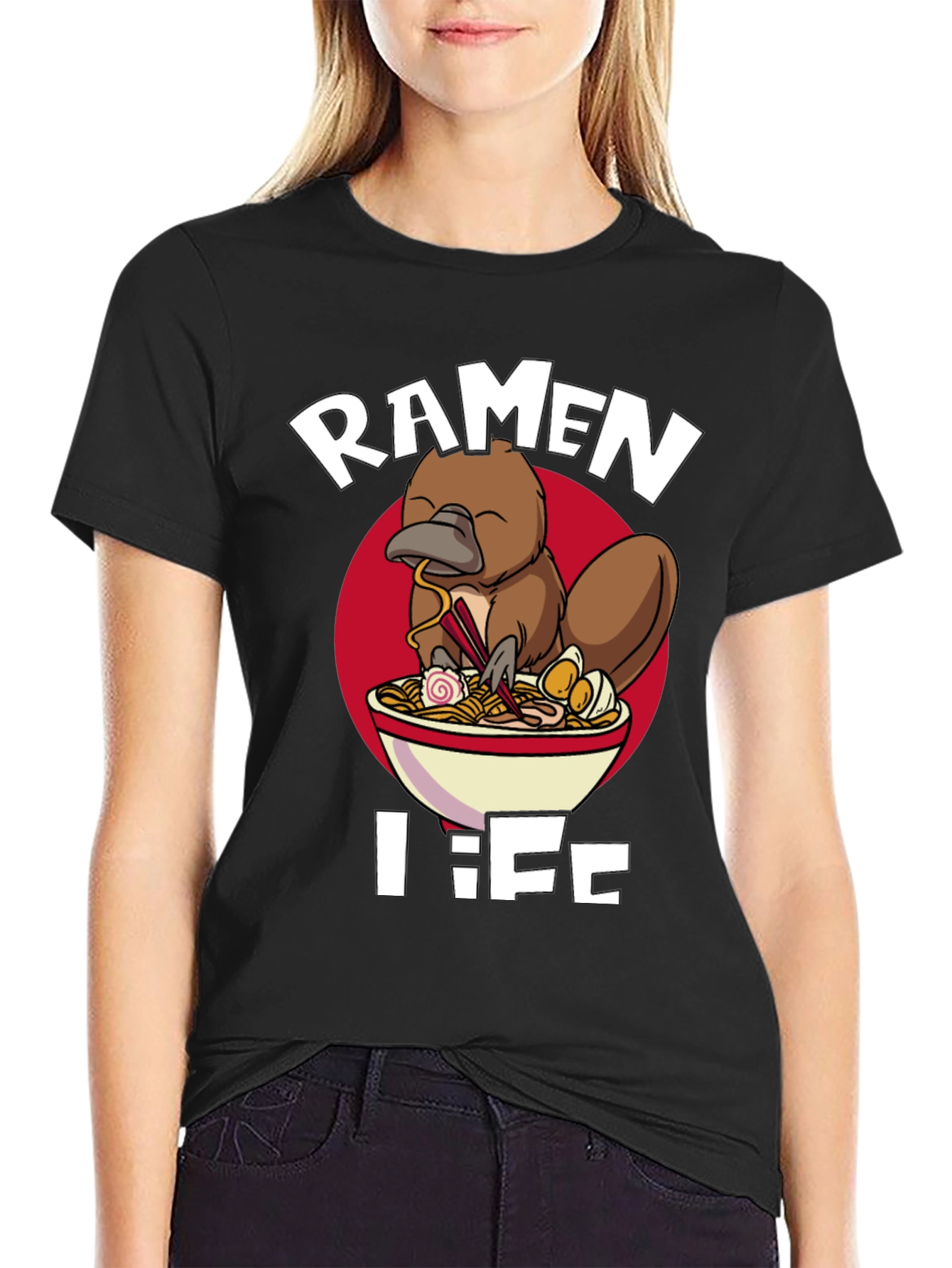 Black Ramen Life Platypus T-Shirt - Unique Graphic Tee view 2