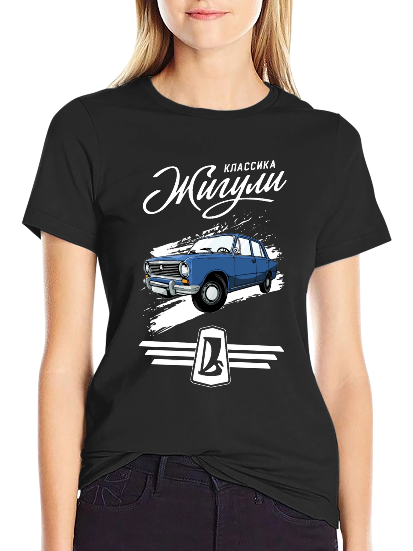 Black Zhiguli Classic Car Black T-Shirt view 2
