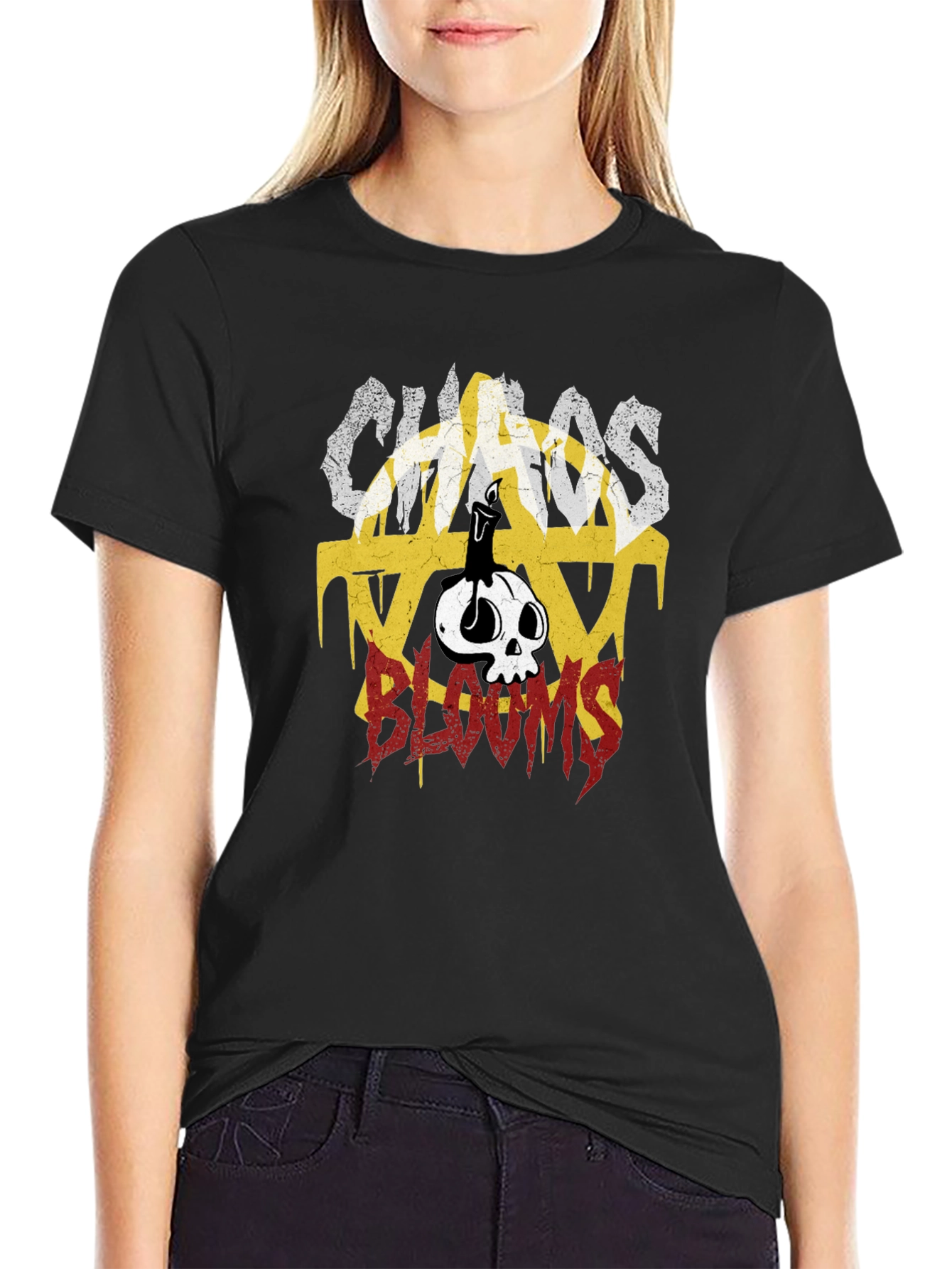Black Chaos Blooms Graphic Print T-Shirt - Black view 2