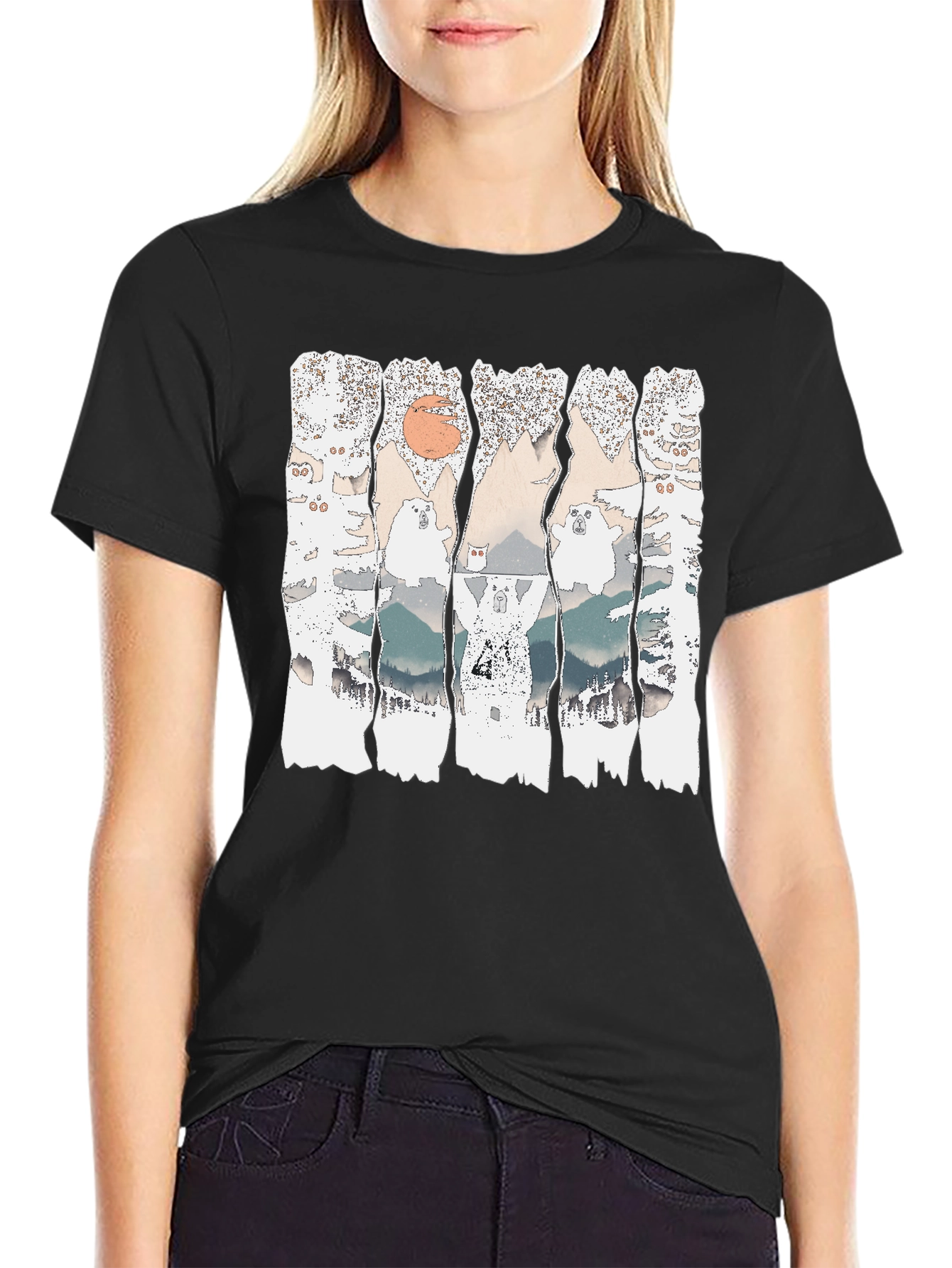 Black We Bare Bears Mountain T-Shirt view 2