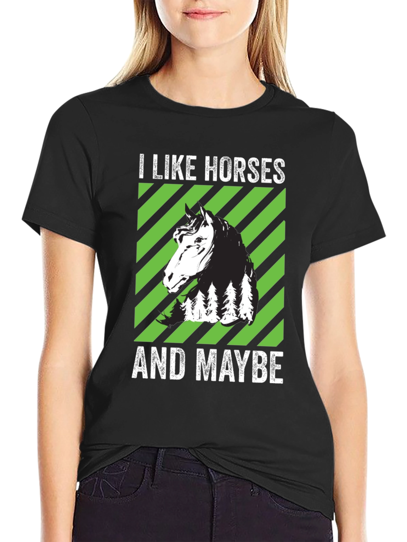 Black I Like Horses And Maybe T-Shirt, Black view 2