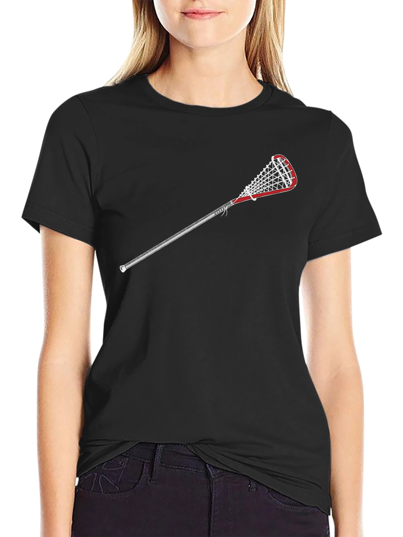 Black Lacrosse Stick Graphic Tee - Sporty Casual Style view 2