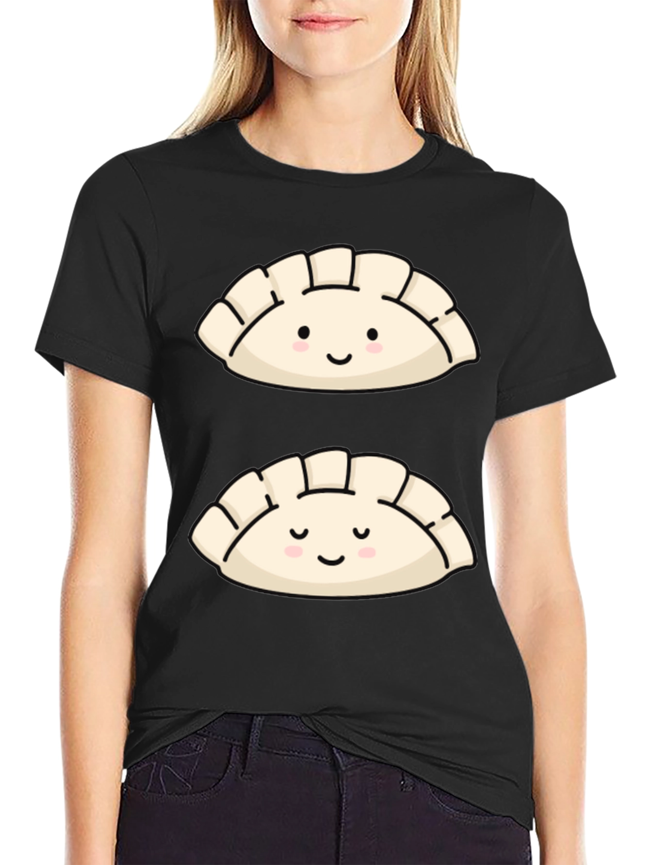 Black Cute Dumpling Graphic T-Shirt - Foodie Fashion view 2