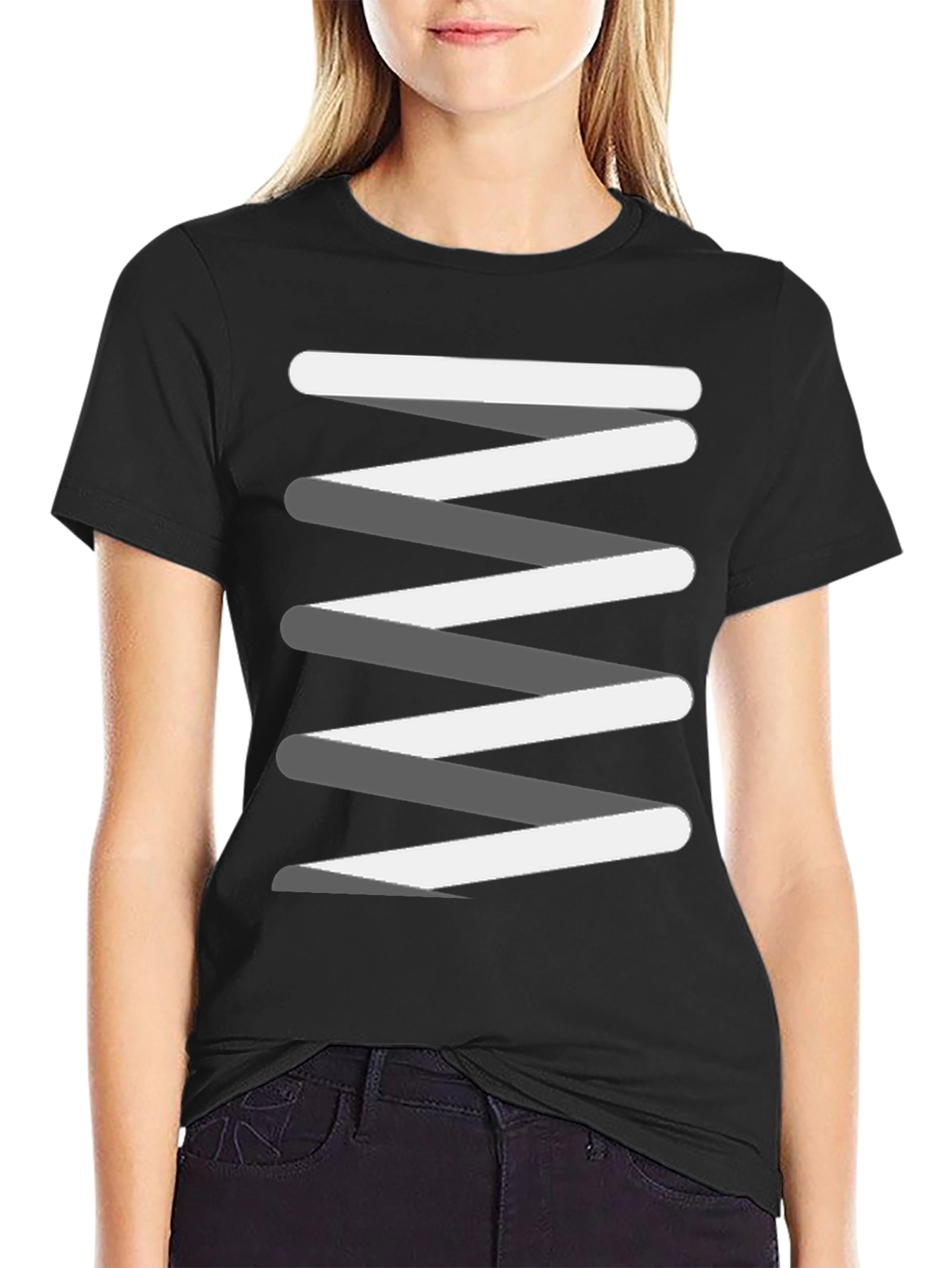 Black Abstract Zig-Zag Graphic Tee - Modern Style view 2