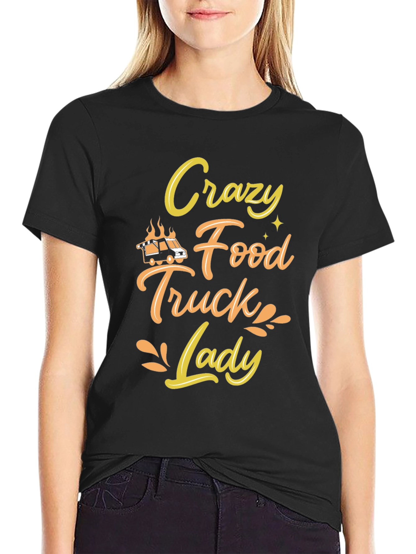 Black Crazy Food Truck Lady Black T-Shirt view 2