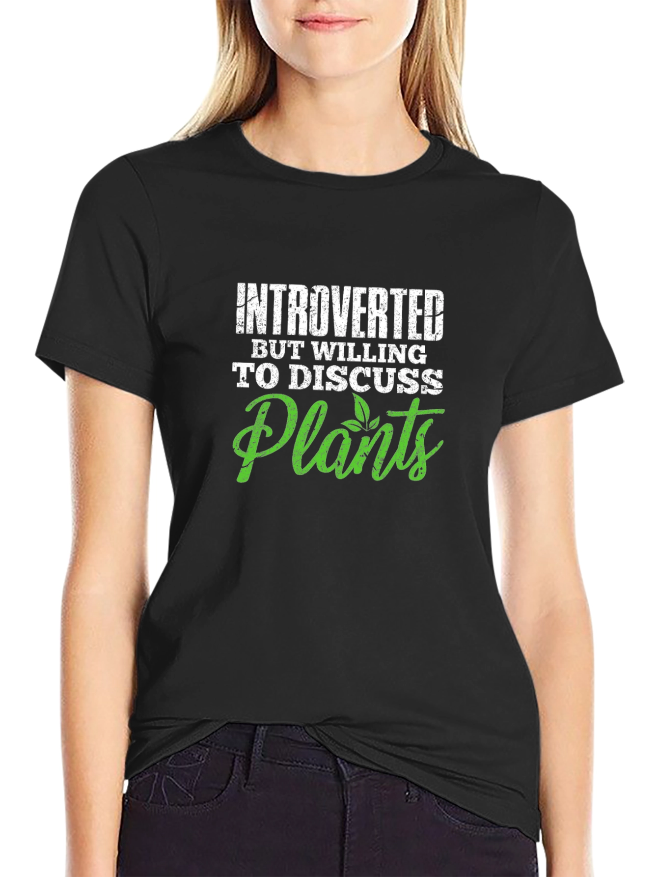 Black Introverted Plants Graphic Tee - Black Unisex T-Shirt view 2