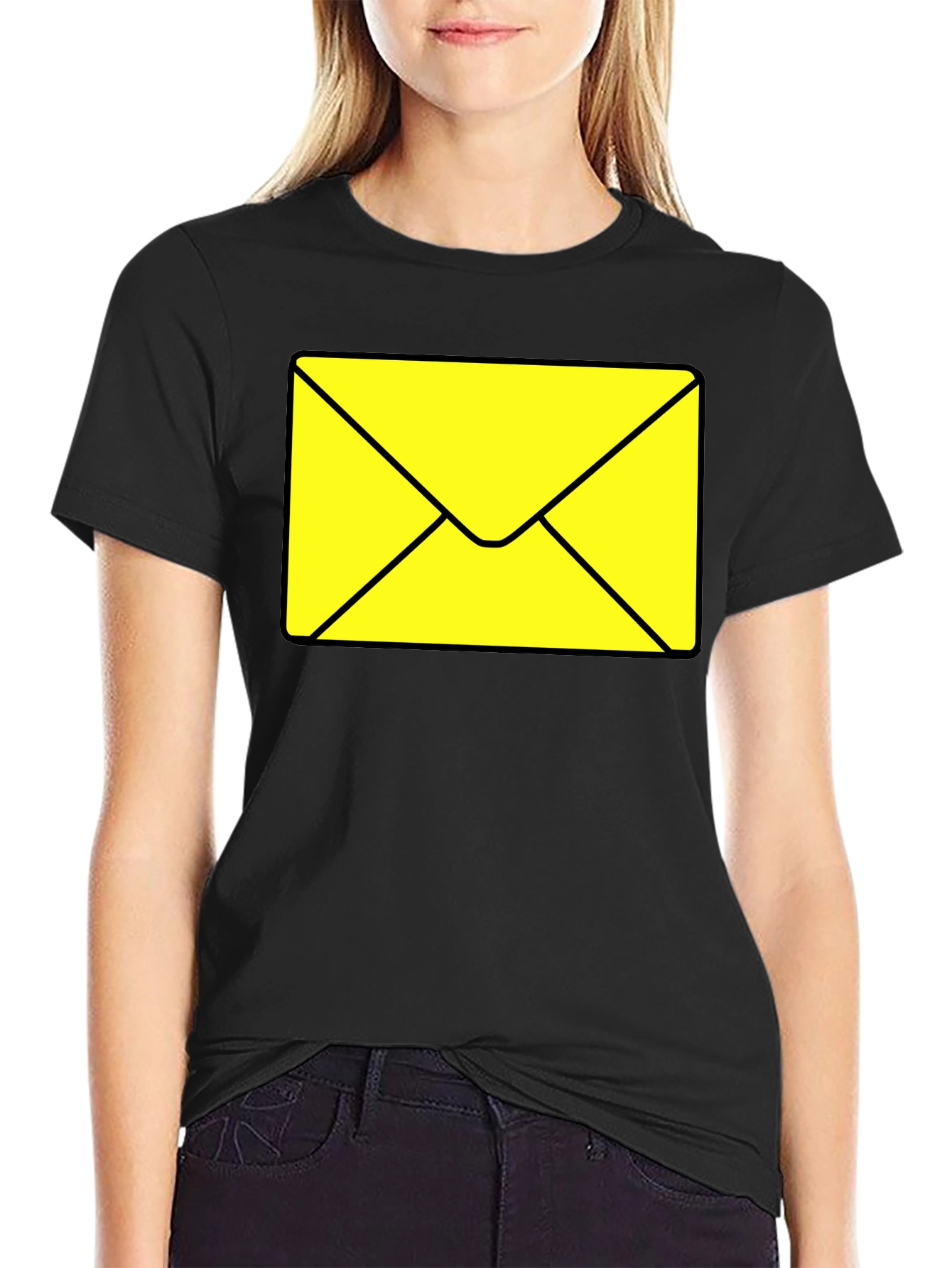 Black Envelope Graphic Tee - Black Cotton Casual T-Shirt view 2