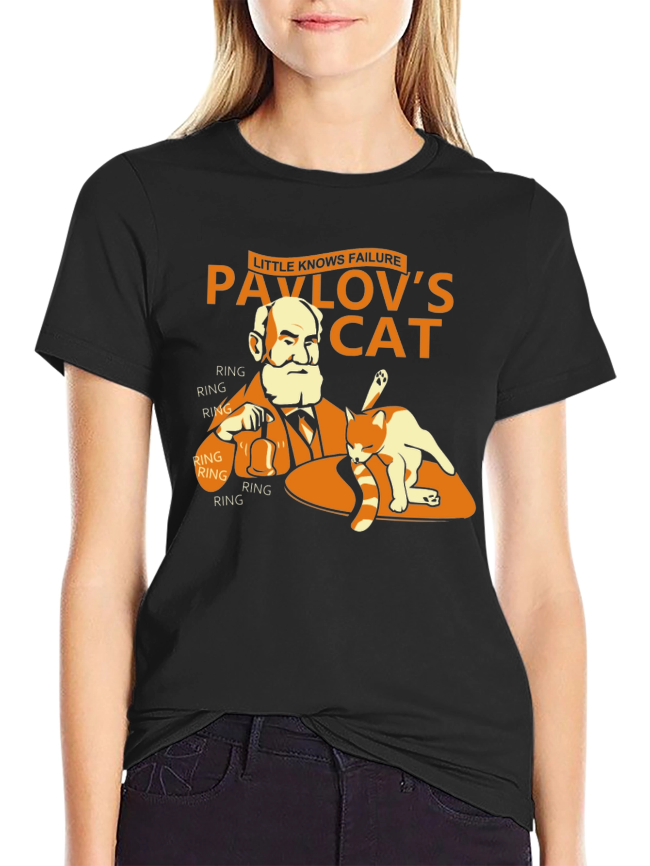 Black Pavlov's Cat T-Shirt - Funny Psychology Humor Tee view 2