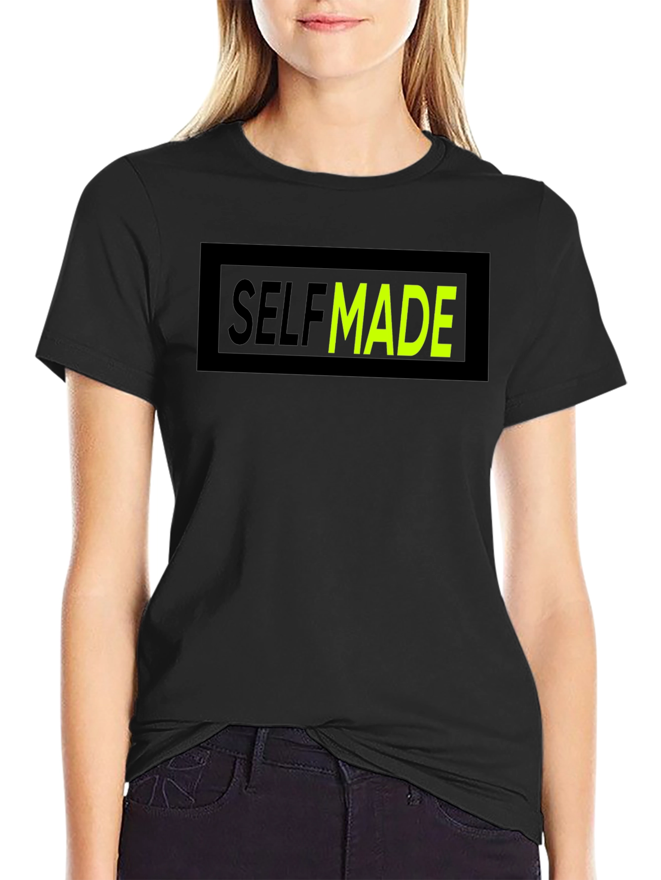 Black Self Made Graphic T-Shirt - Crew Neck Cotton Tee view 2