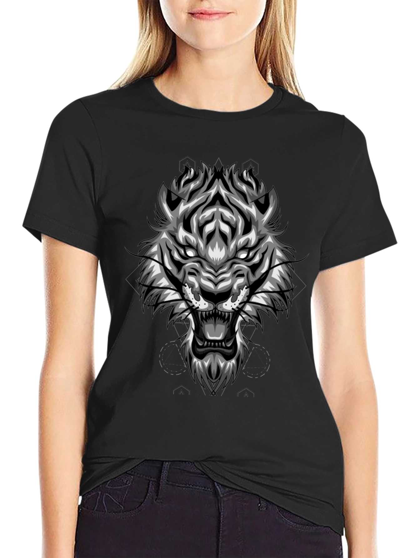 Black Tiger Graphic Print Black T-Shirt view 2