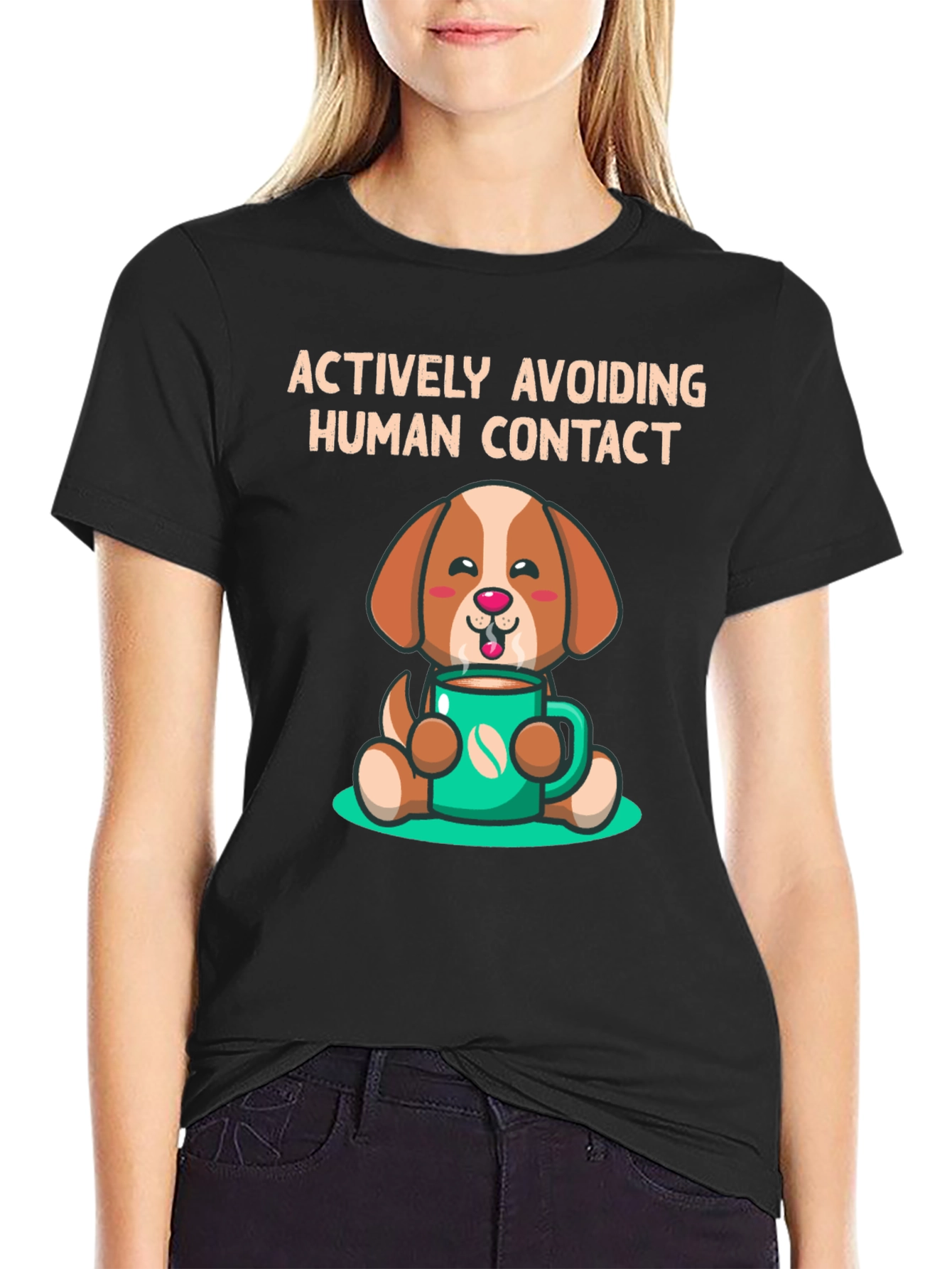 Black Actively Avoiding Human Contact Dog T-Shirt view 2