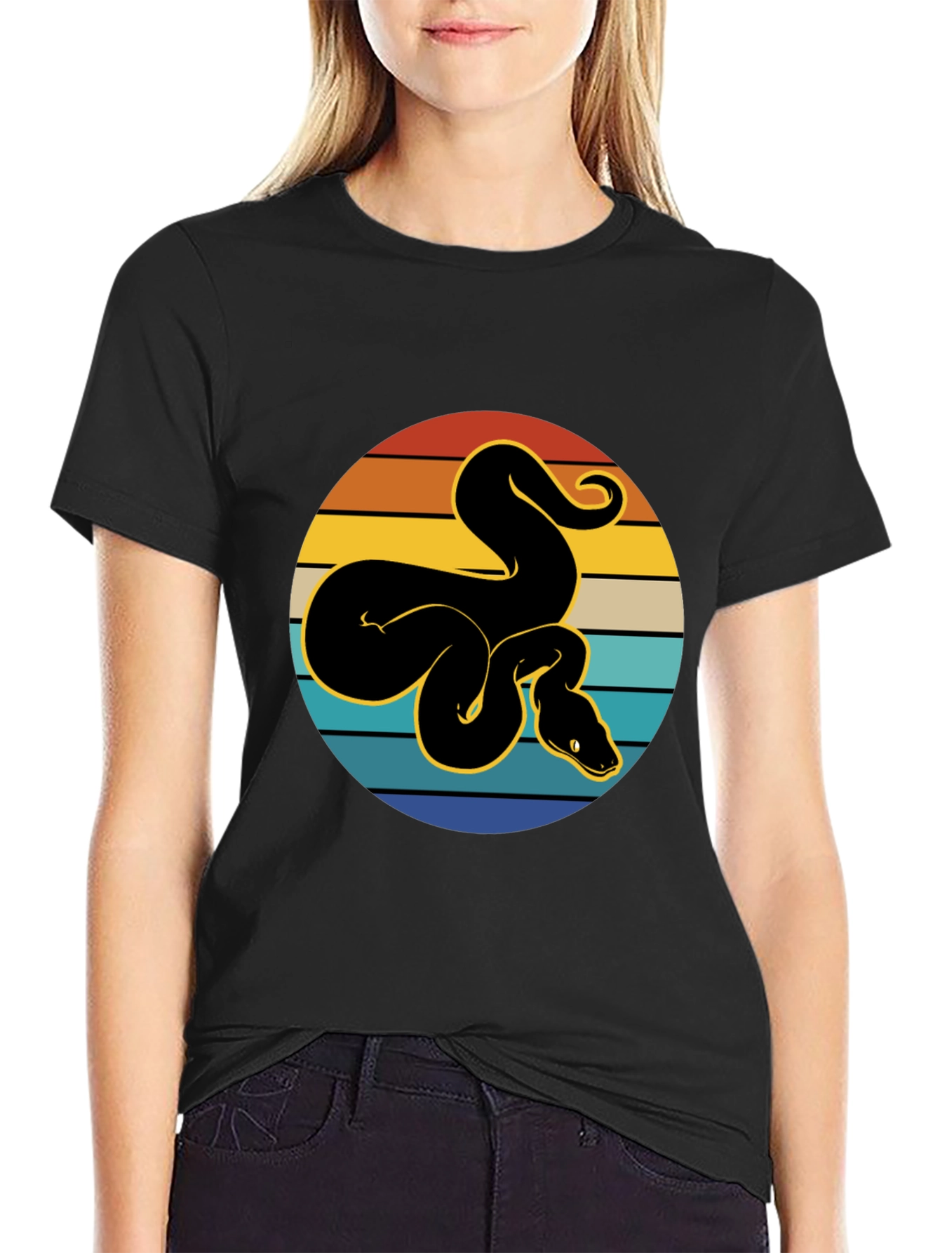 Black Retro Snake Graphic Tee - Black T-Shirt view 2