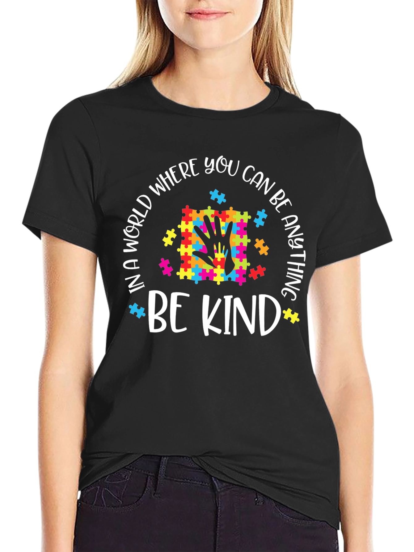 Black Be Kind Autism Awareness T-Shirt view 2