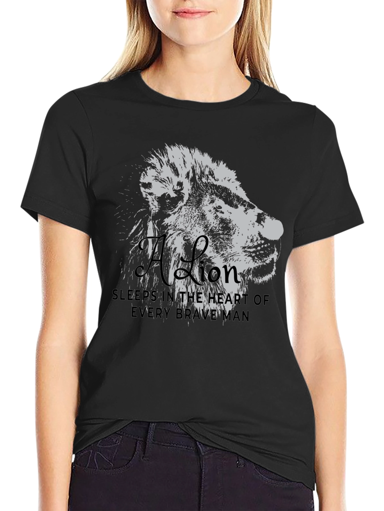 Black Lion Heart Graphic Print Men's T-Shirt view 2