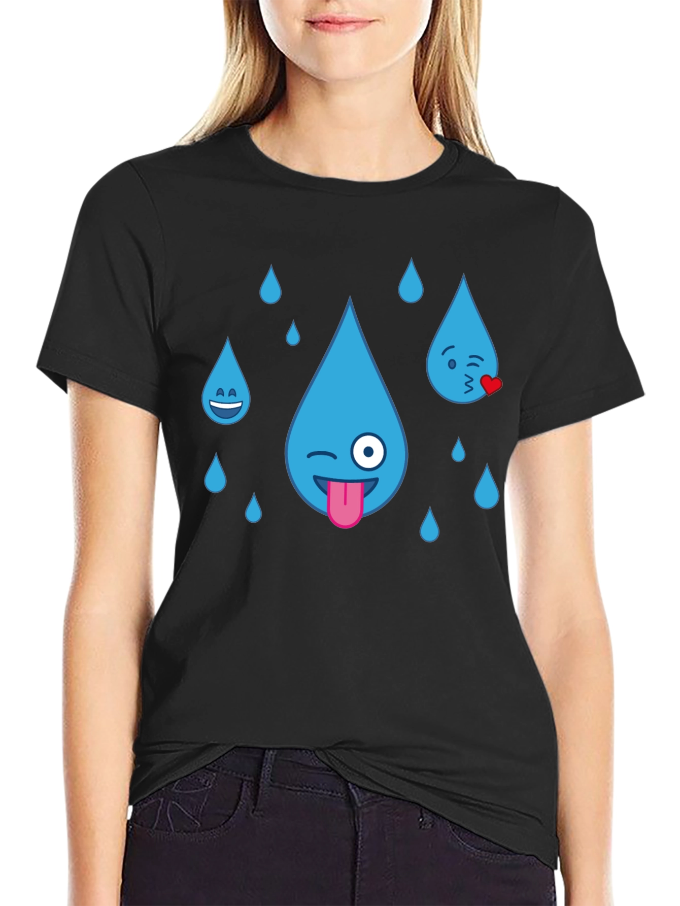 Black Emoji Raindrops Black T-Shirt view 2