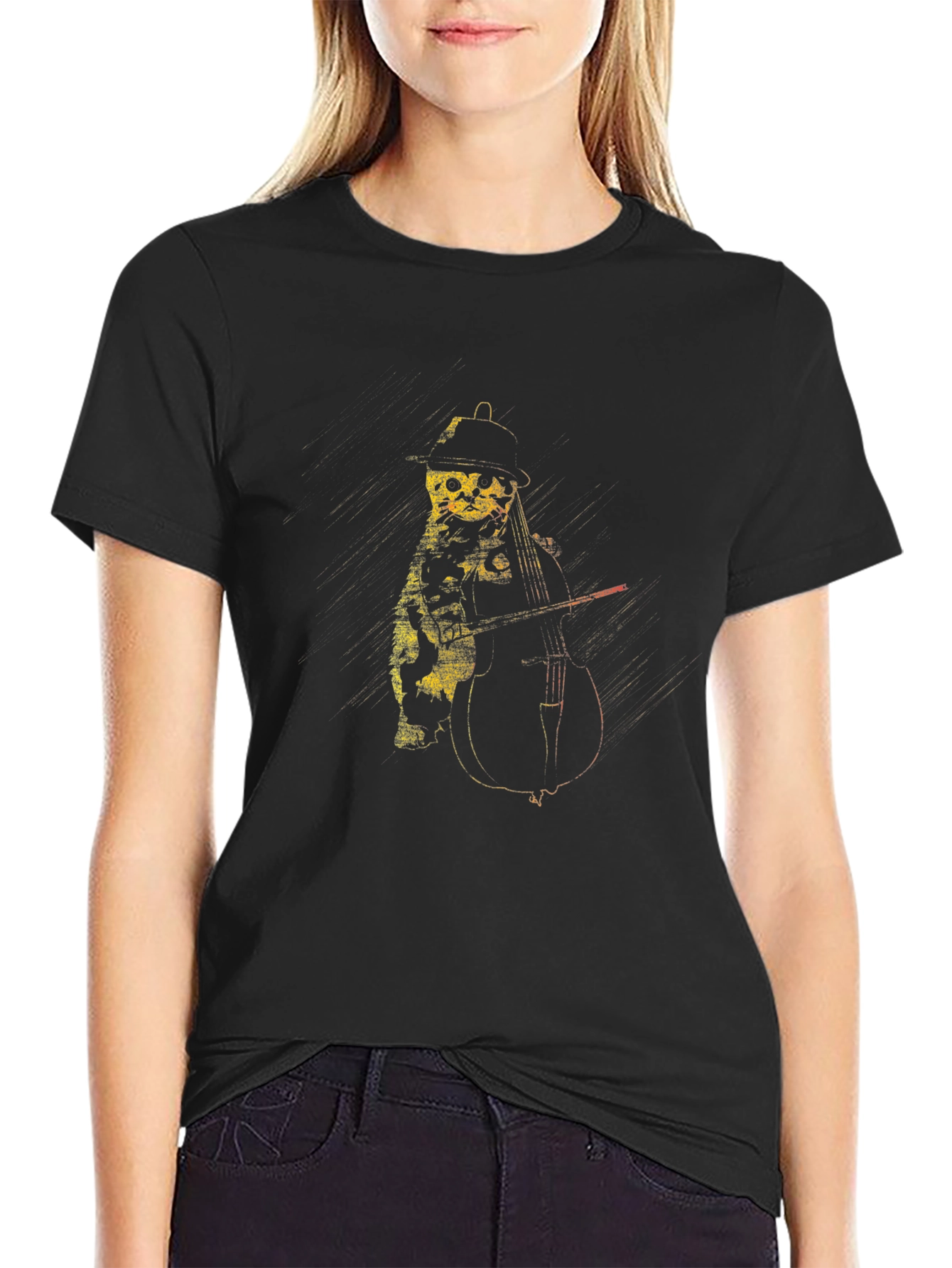 Black Cat Playing Cello Graphic T-Shirt view 2