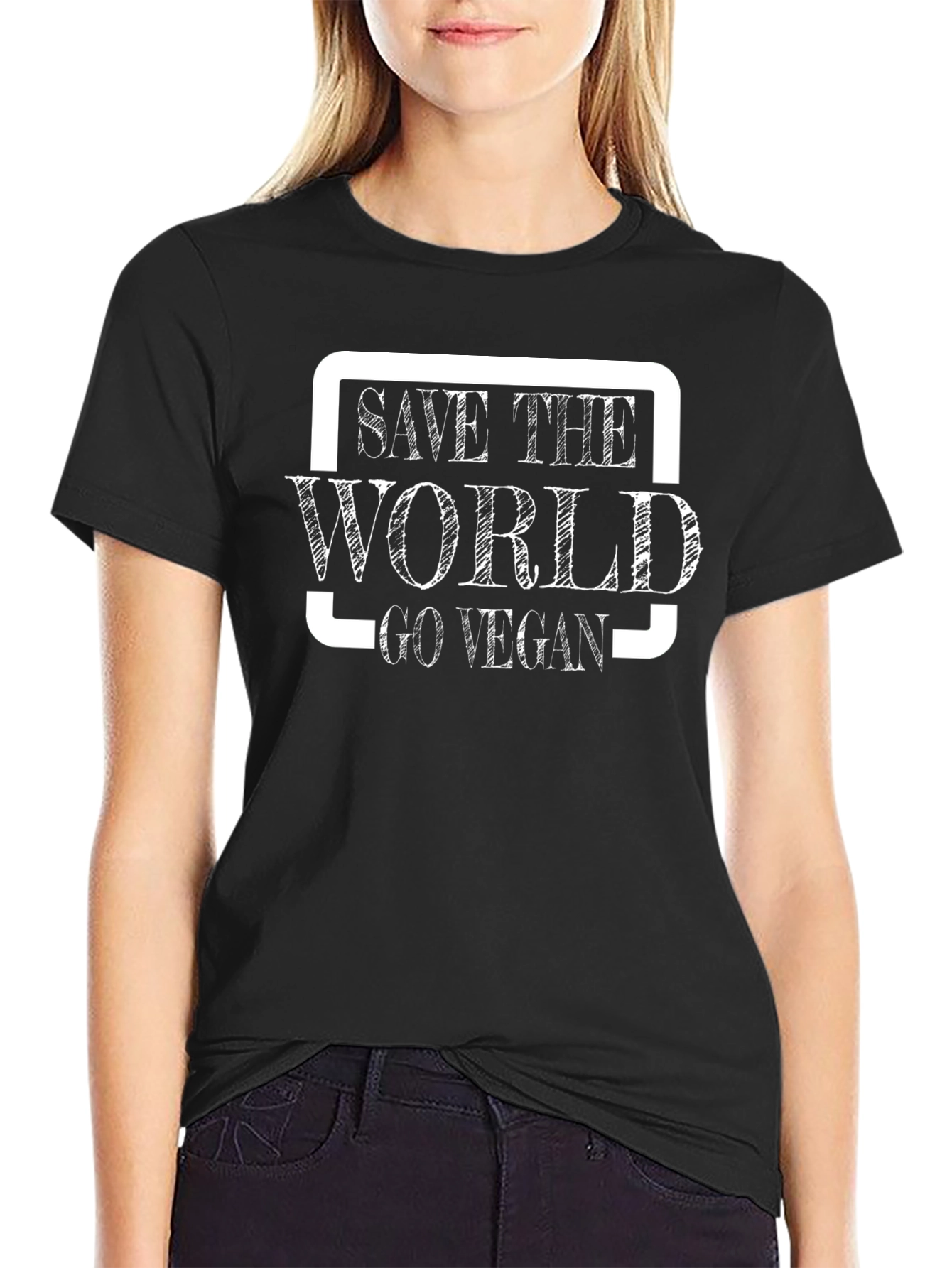 Black Save the World Go Vegan Graphic T-Shirt view 2