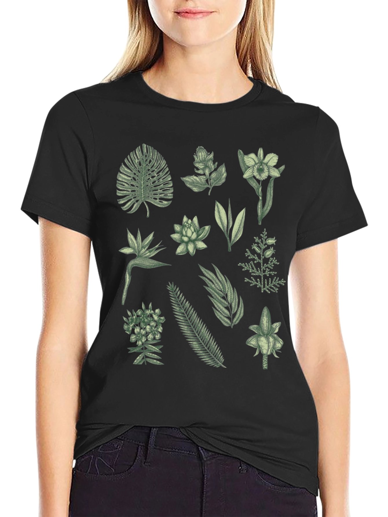 Black Botanical Print Black T-Shirt view 2