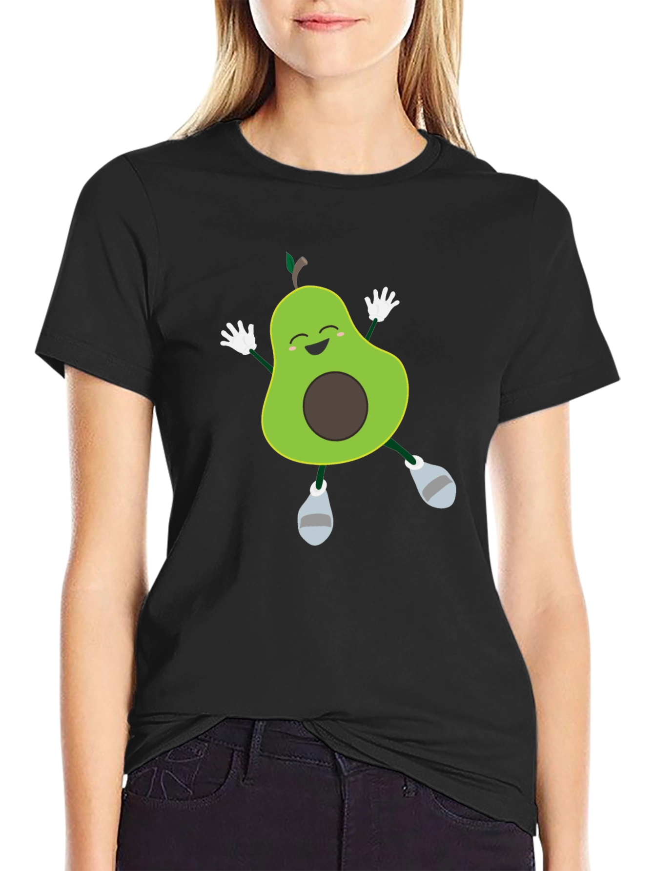 Black Funny Avocado T-Shirt - Happy Dancing Fruit Tee view 2