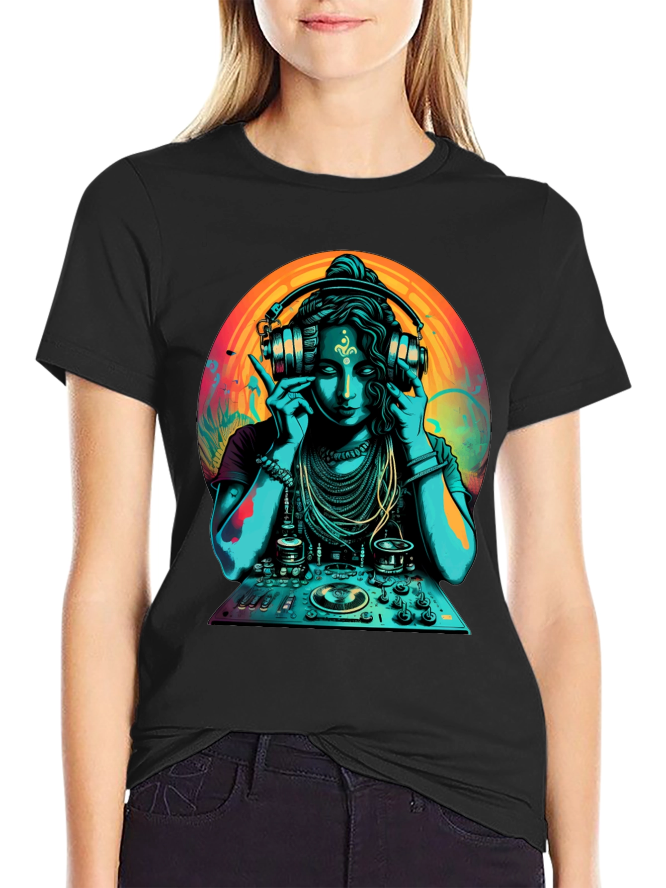 Black DJ Shiva T-Shirt - Black Cotton Graphic Tee view 2