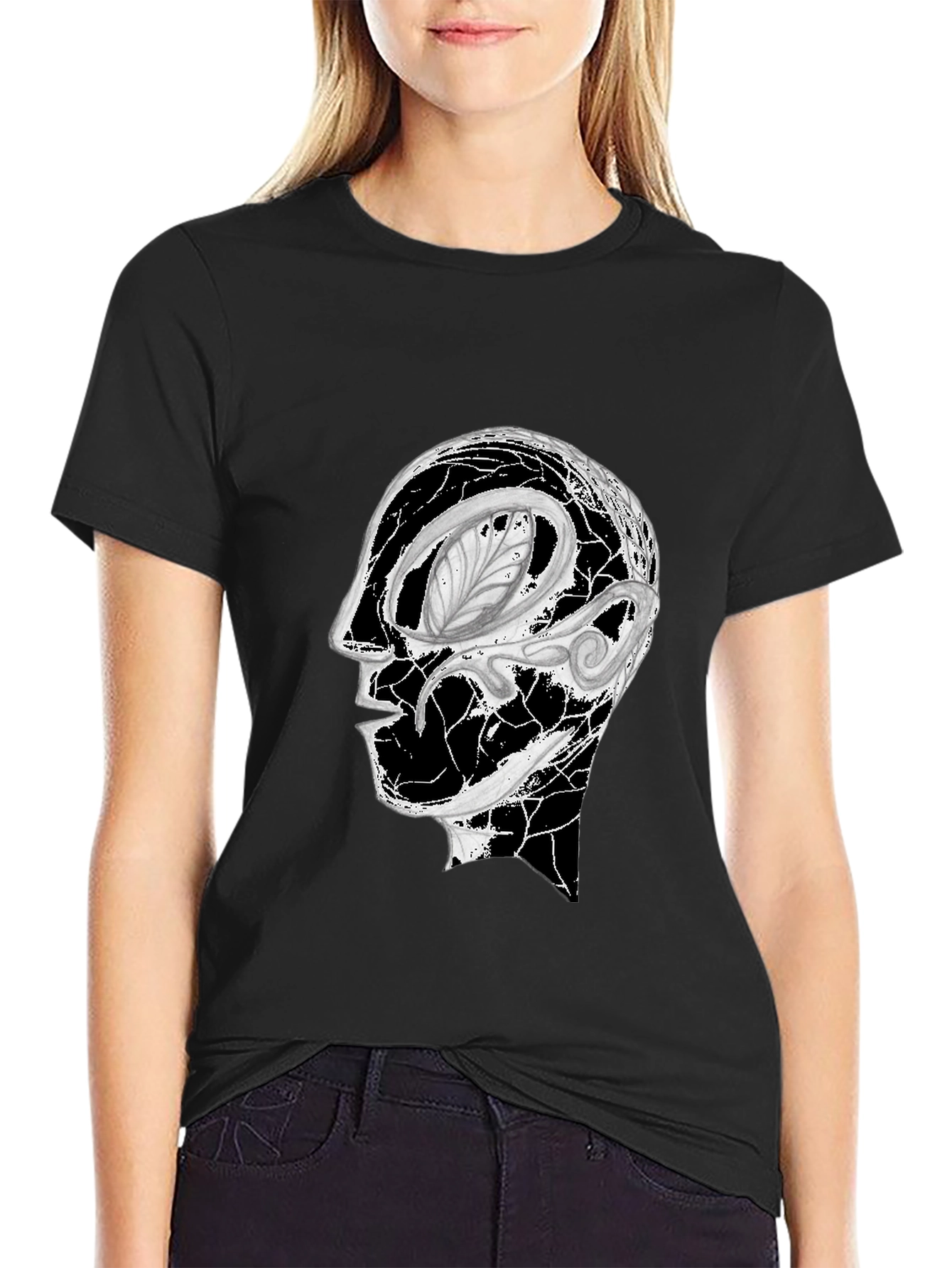 Black Abstract Head Graphic Black Tee view 2