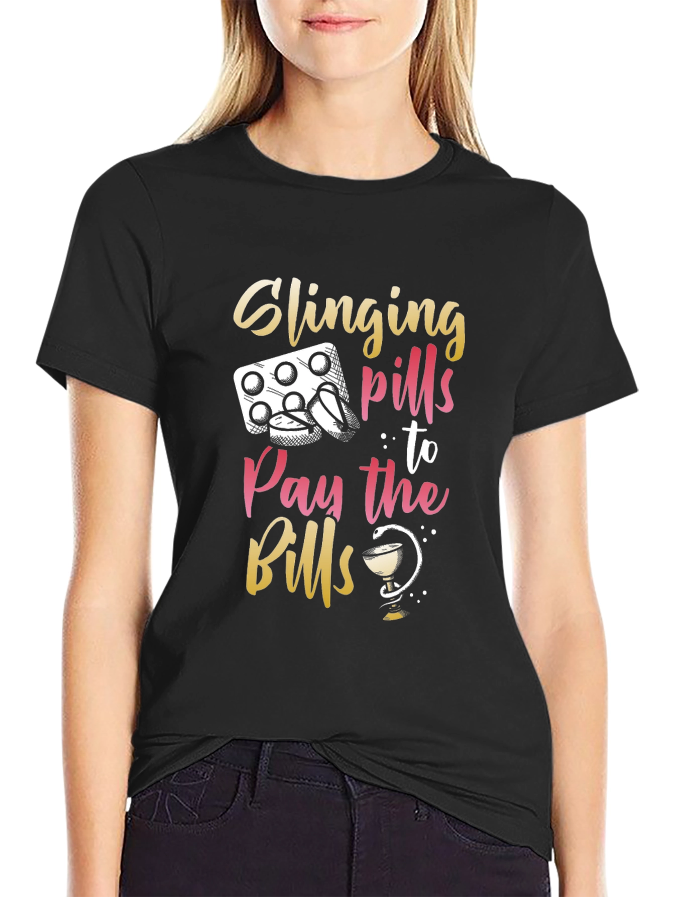 Black Slinging Pills to Pay the Bills Funny T-Shirt view 2