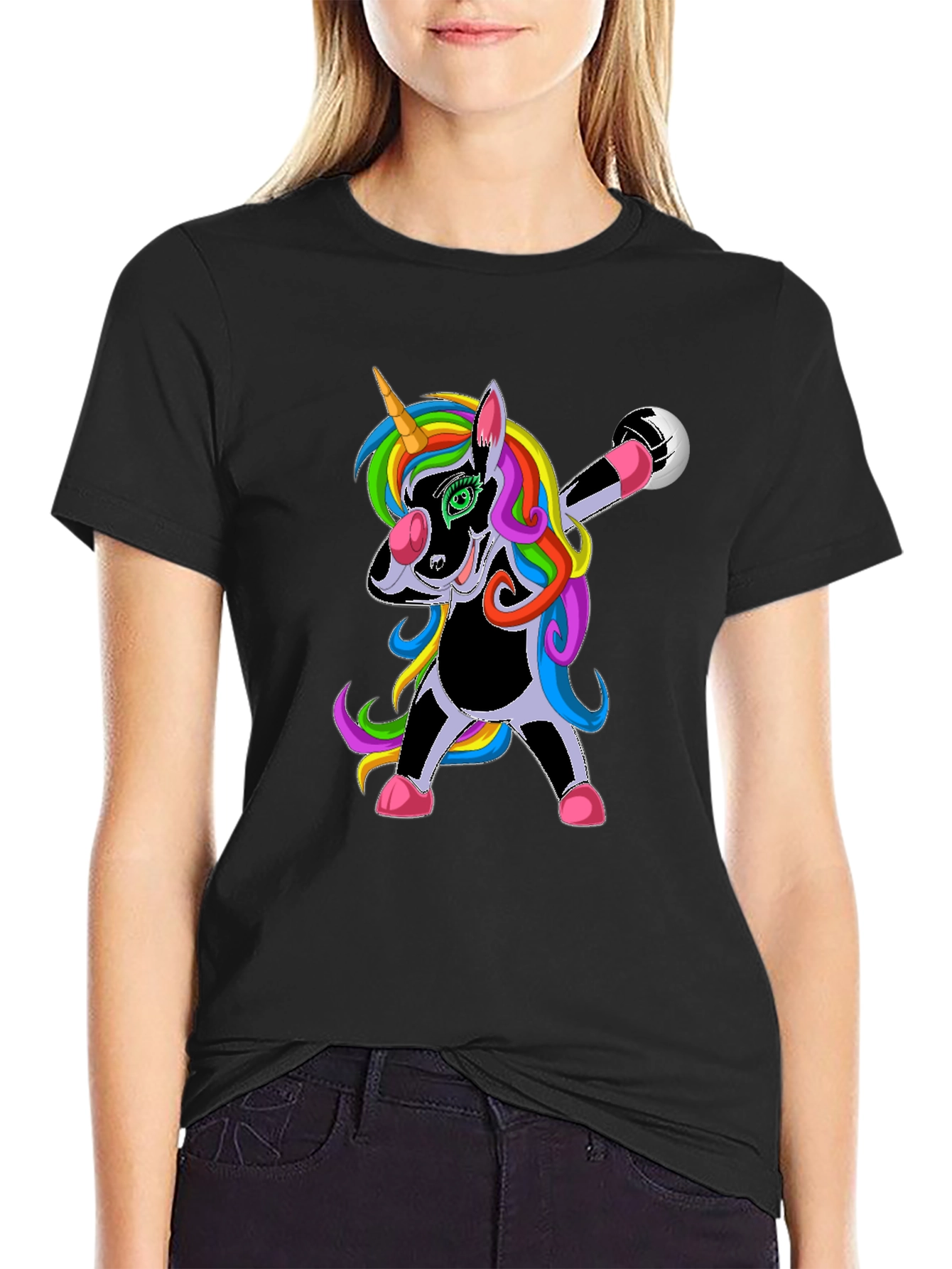 Black Dabbing Unicorn Soccer T-Shirt view 2