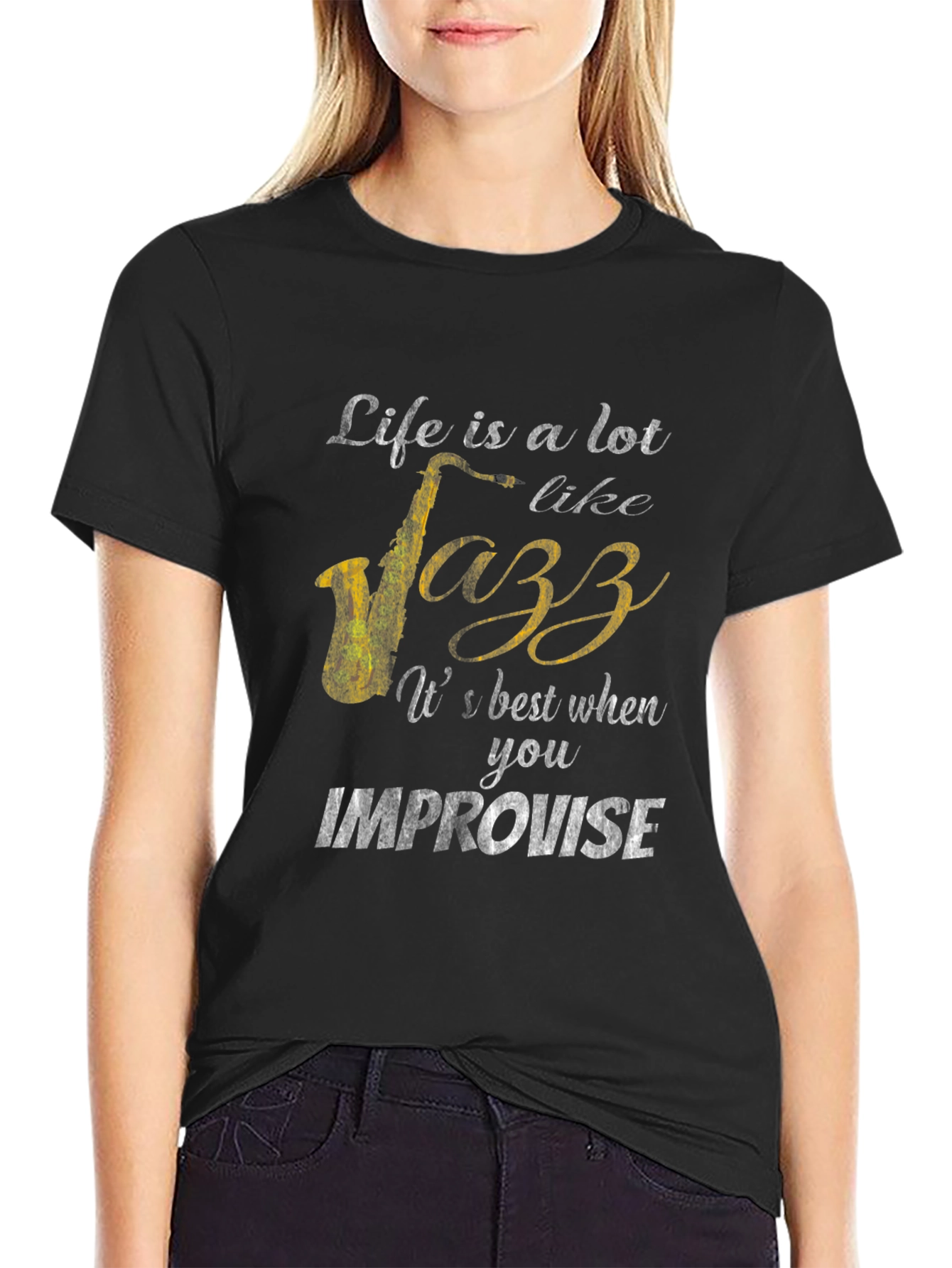 Black Life is Jazz Improvisation Graphic T-Shirt view 2