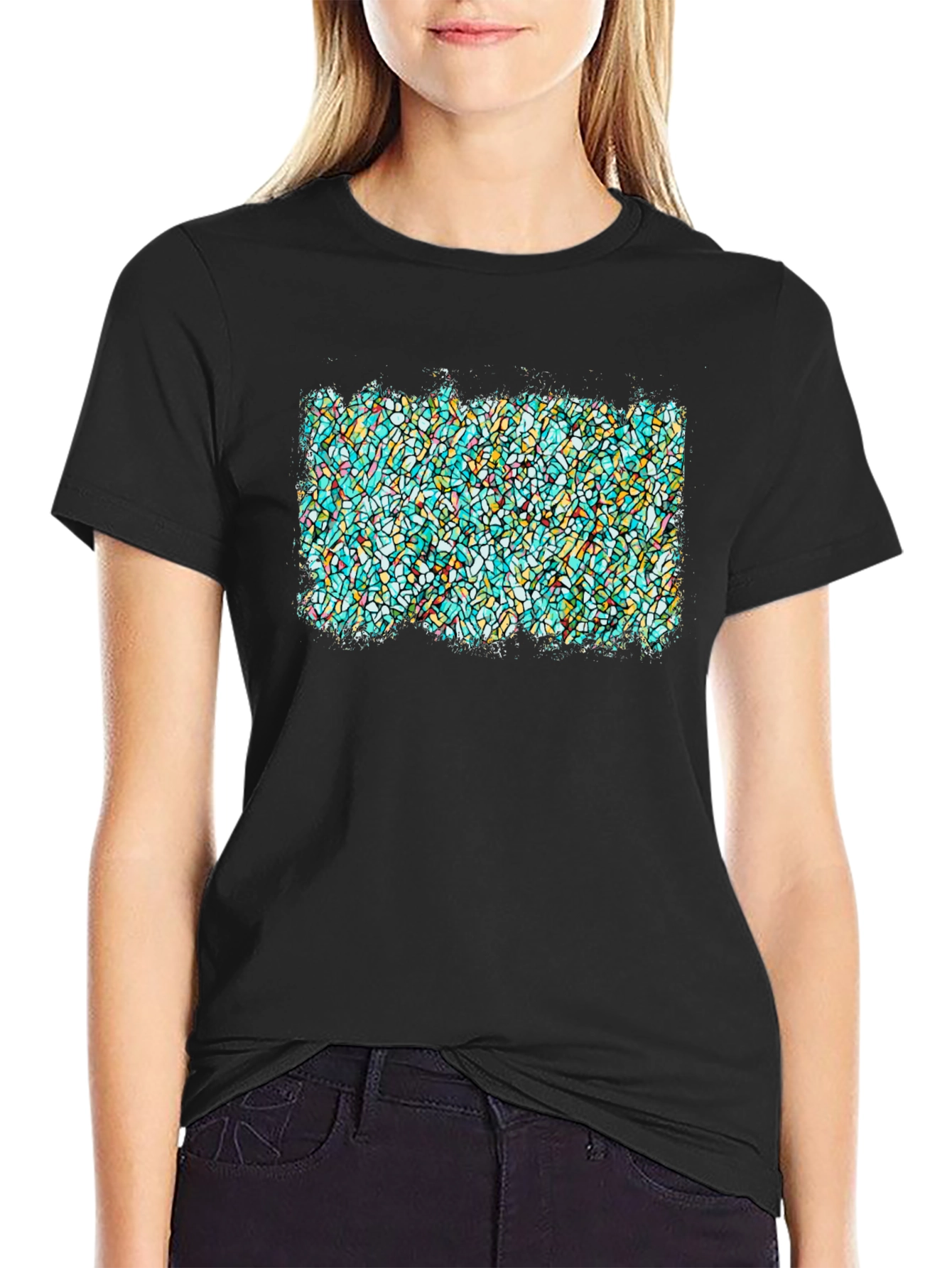 Black Abstract Stained Glass Graphic Tee - Soft Black T-Shirt view 2