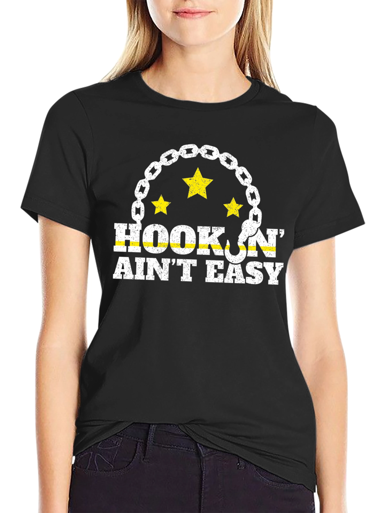 Black Hookin' Ain't Easy Black Graphic Tee view 2