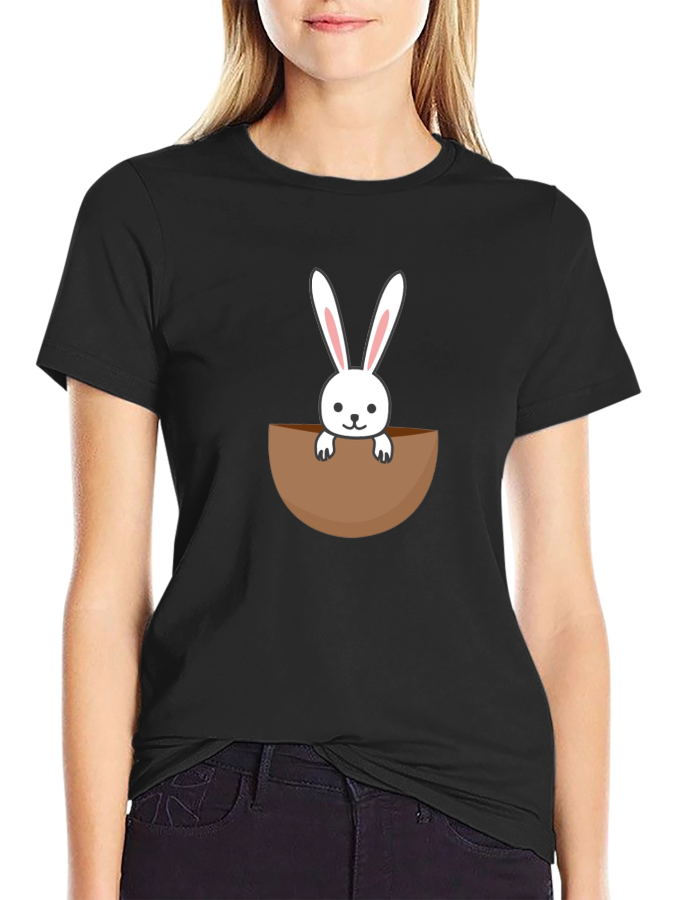 Black Bunny Pocket Graphic Tee - Cute Rabbit Shirt view 2