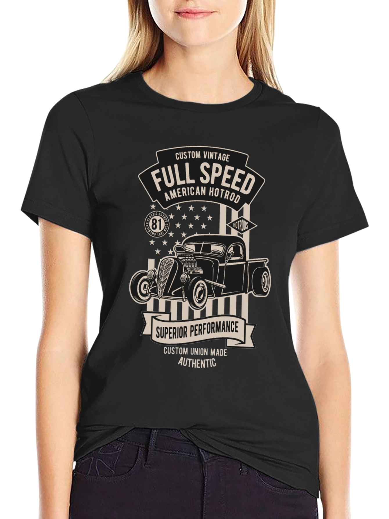 Black Full Speed American Hotrod Black Graphic T-Shirt view 2