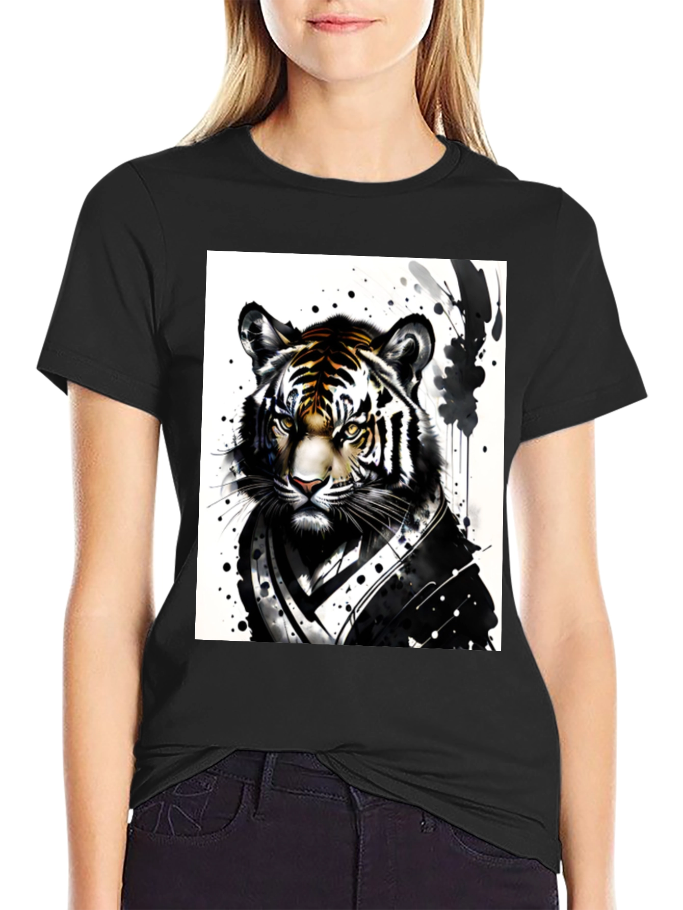 Black Tiger Warrior Graphic Tee - Black Cotton Blend view 2