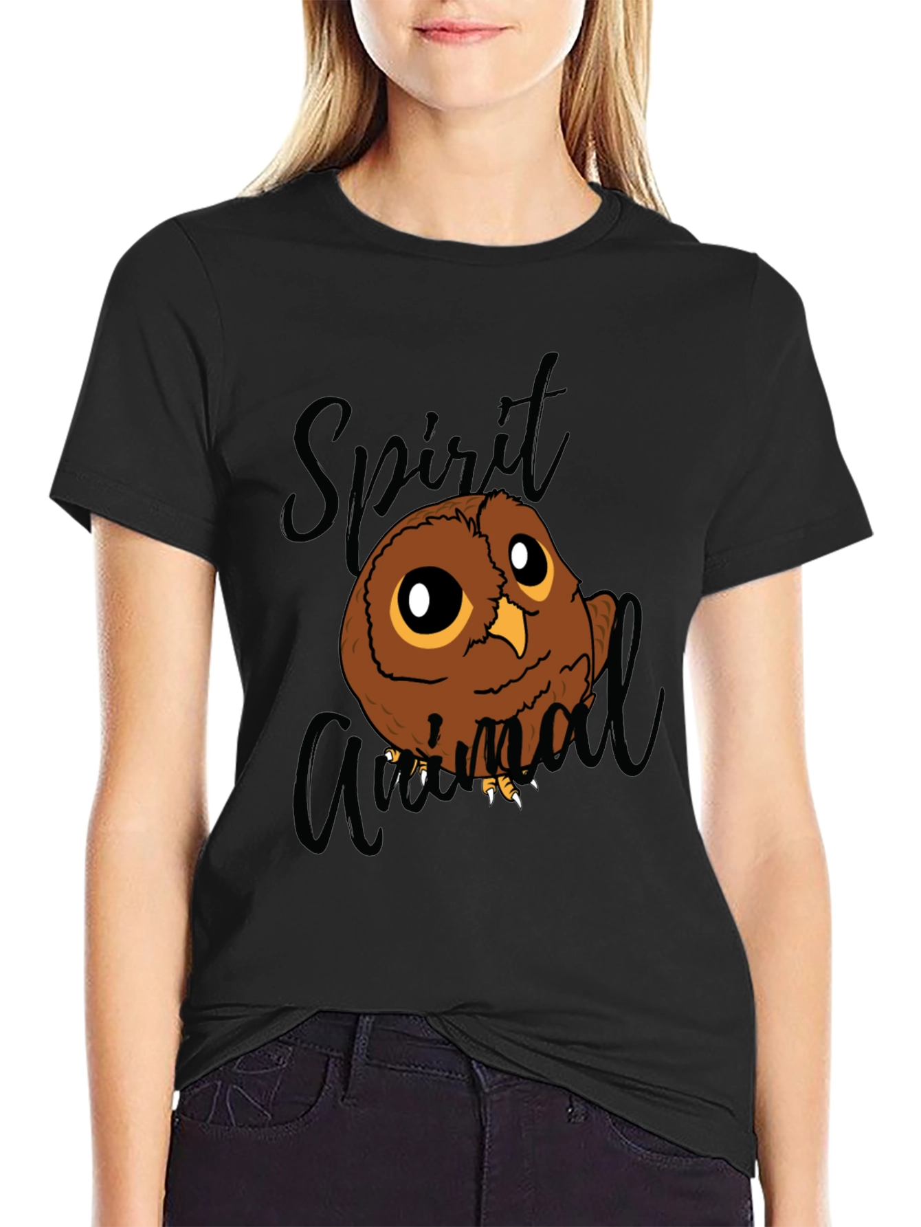 Black Spirit Animal Owl Graphic Tee - Black Cotton Blend T-Shirt view 2