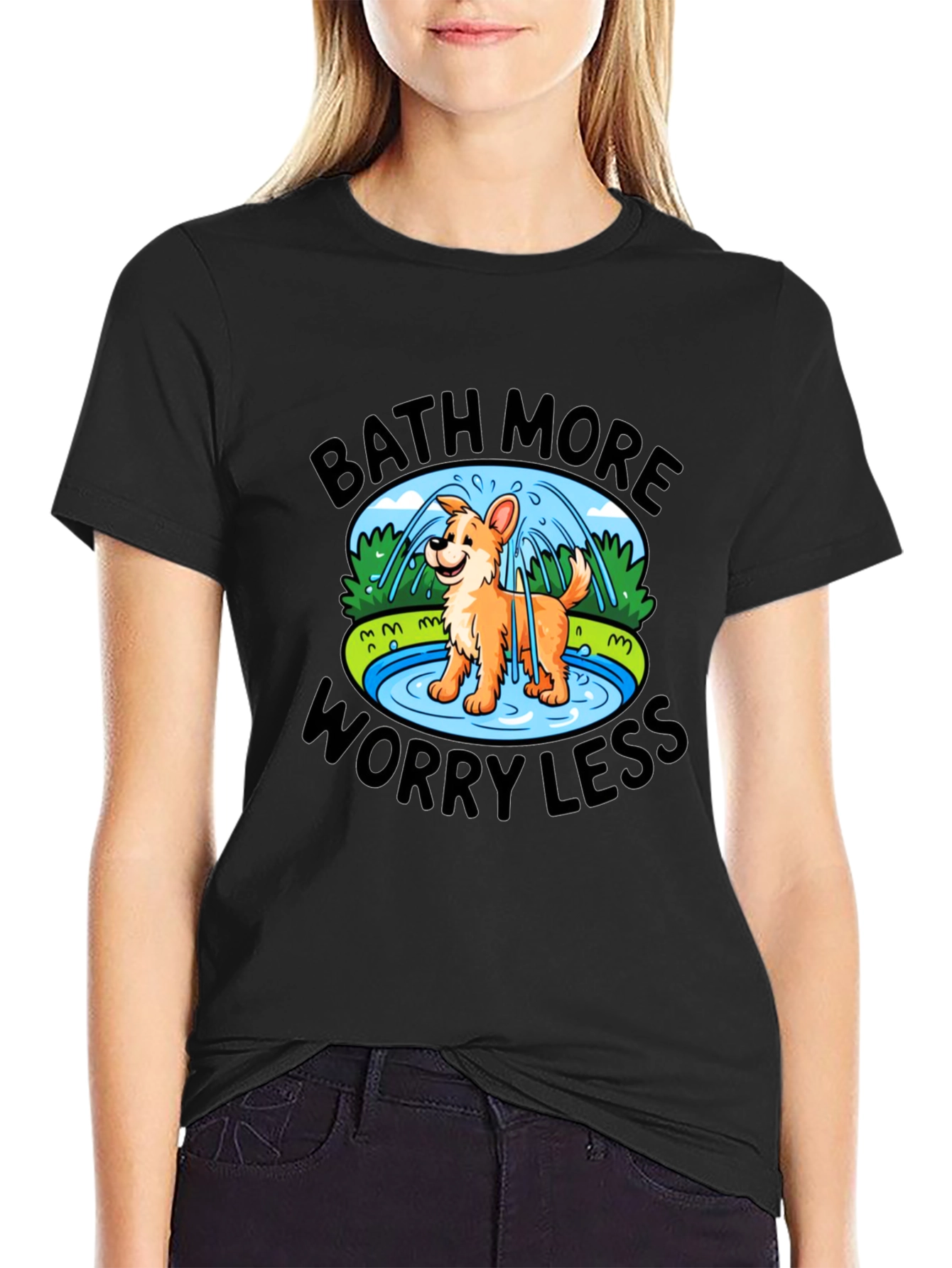 Black Bath More Worry Less Dog T-Shirt view 2