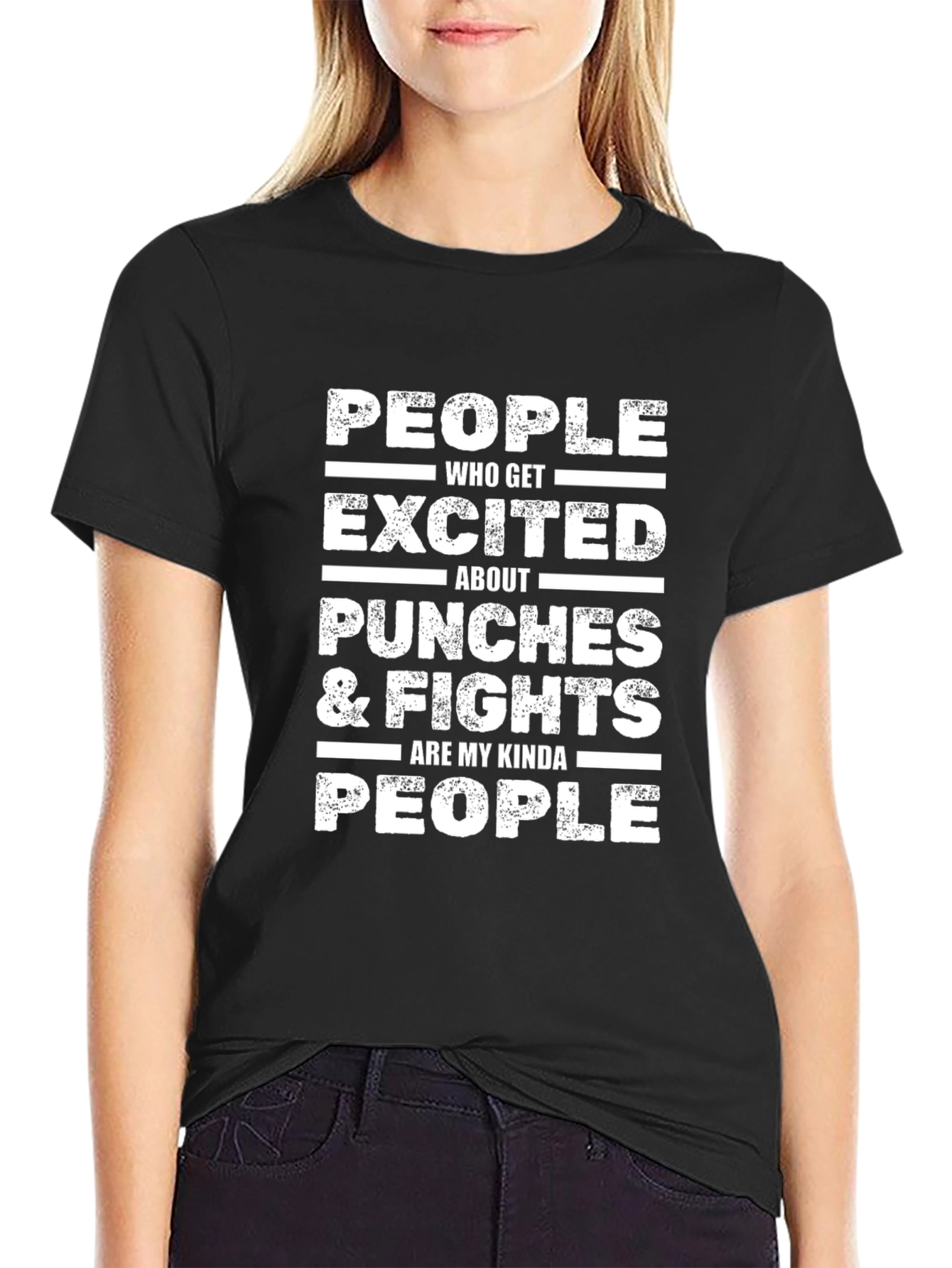 Black Funny Punches & Fights People T-Shirt view 2