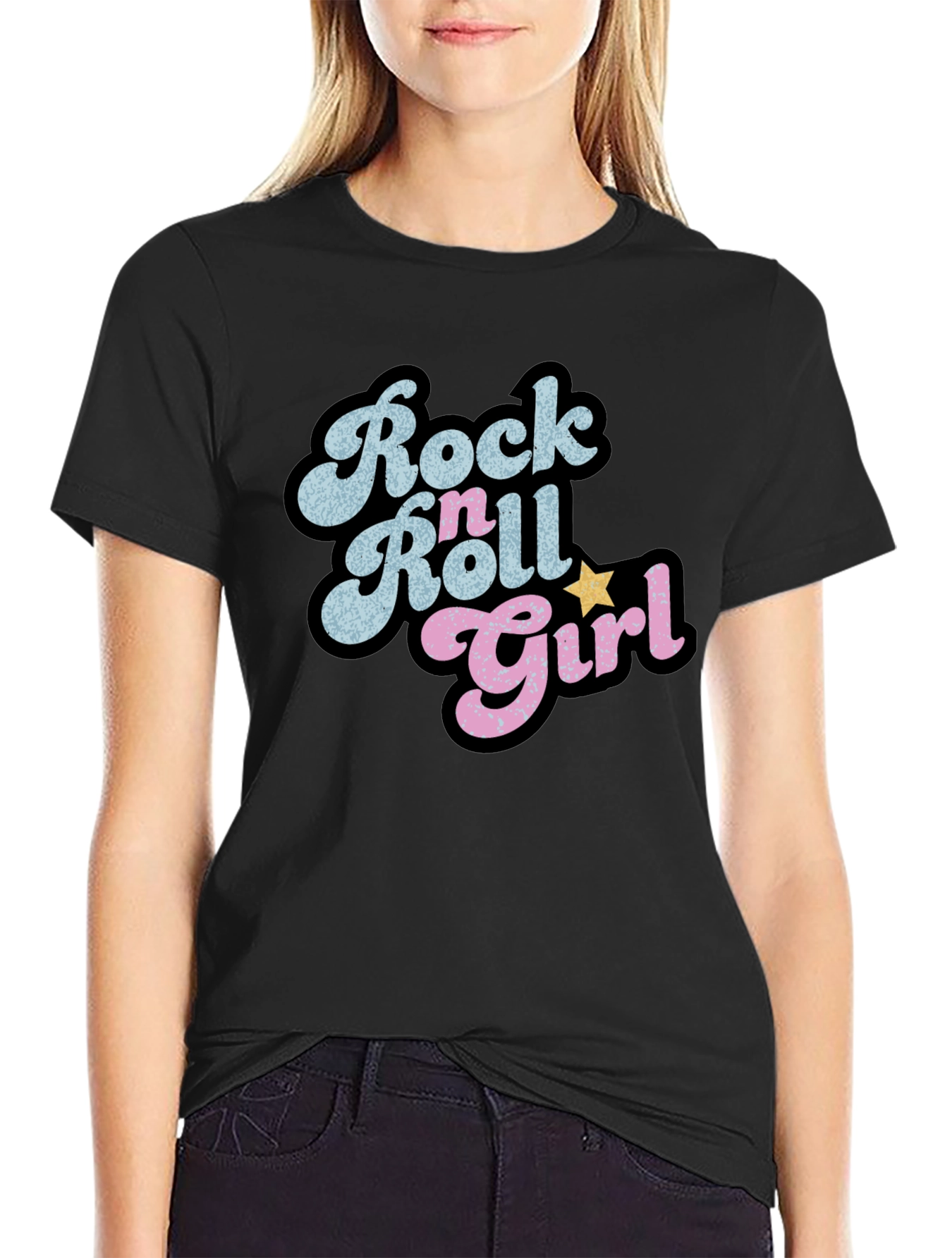 Black Rock n Roll Girl Black Graphic Tee view 2