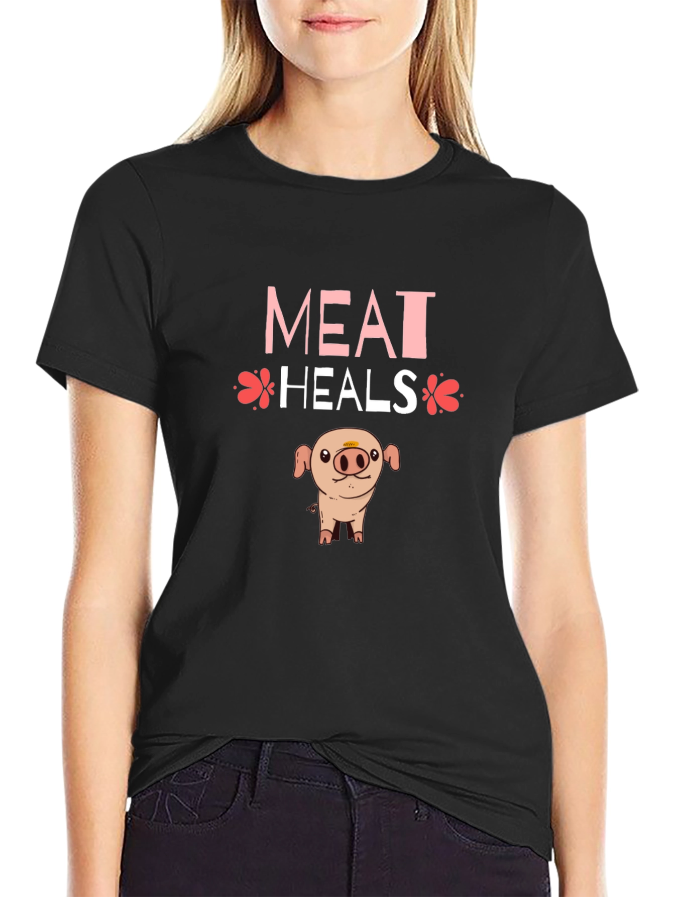 Black Meat Heals T-Shirt - Novelty Pig Design view 2