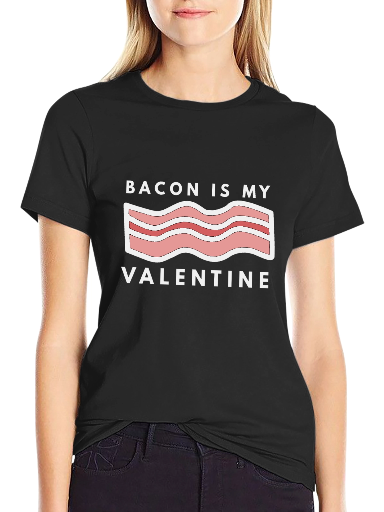 Black Bacon is My Valentine Graphic T-Shirt - Black view 2
