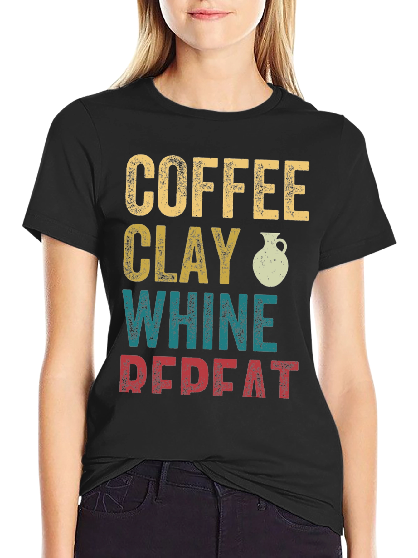 Black Coffee Clay Whine Repeat Graphic T-Shirt view 2
