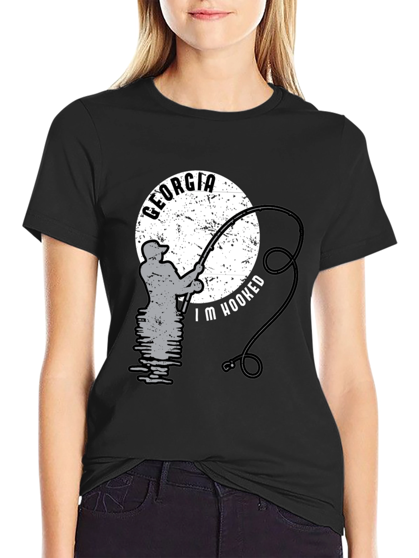 Black Georgia Fishing T-Shirt - "I'm Hooked" Black Tee view 2