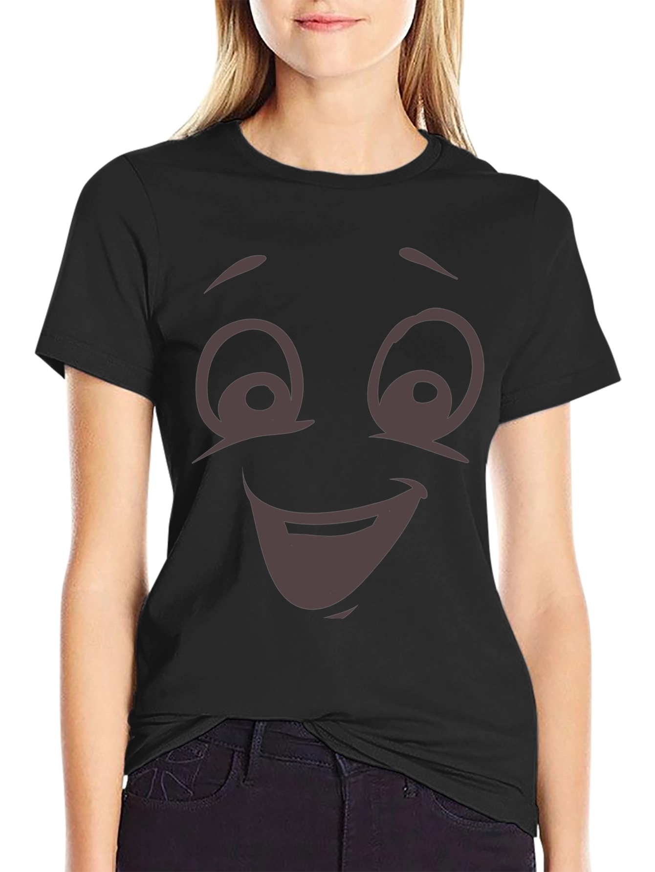 Black Funny Cartoon Face T-Shirt - Expressive Graphic Tee view 2