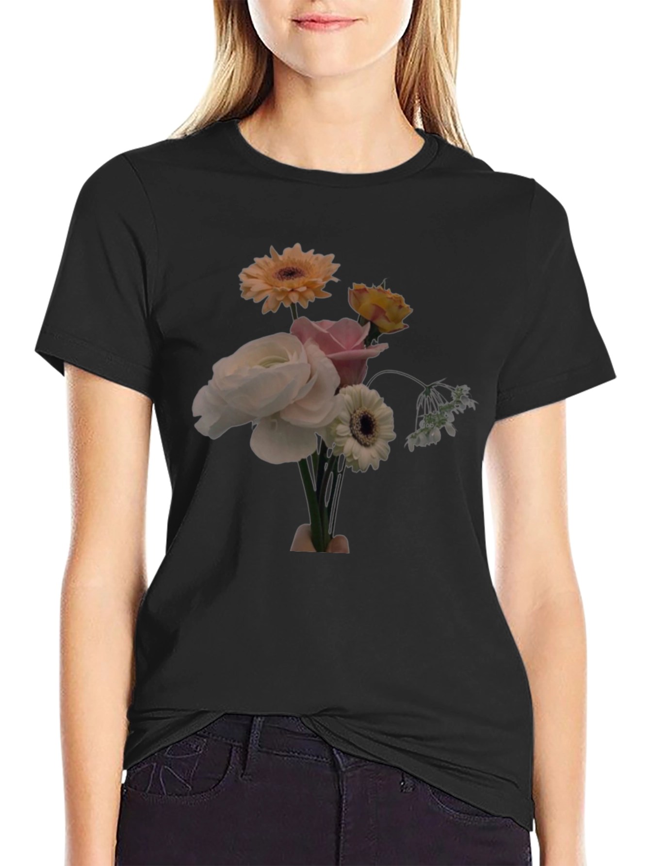 Black Floral Bouquet Graphic Tee - Casual Comfort view 2