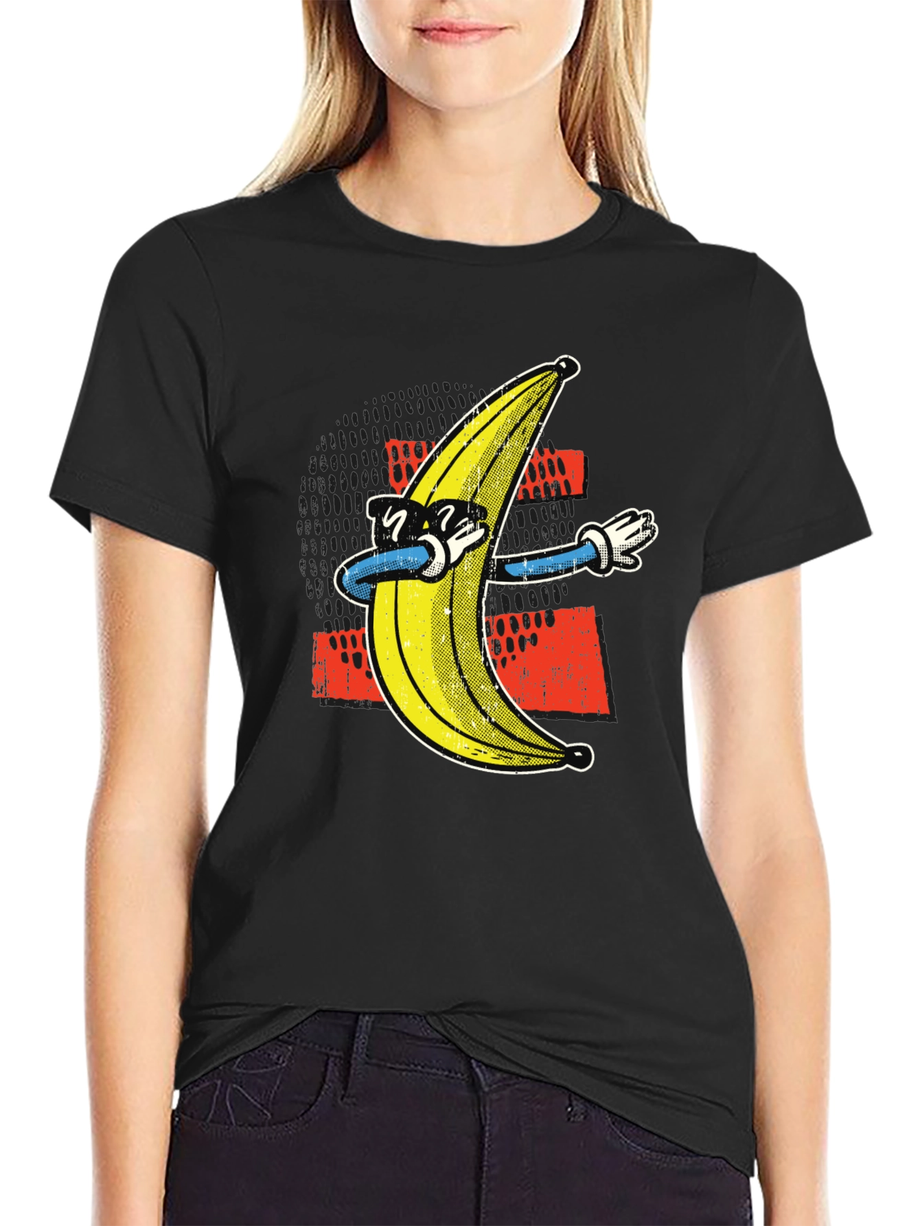 Black Dabbing Banana Graphic Tee - Funny Trendy T-Shirt view 2