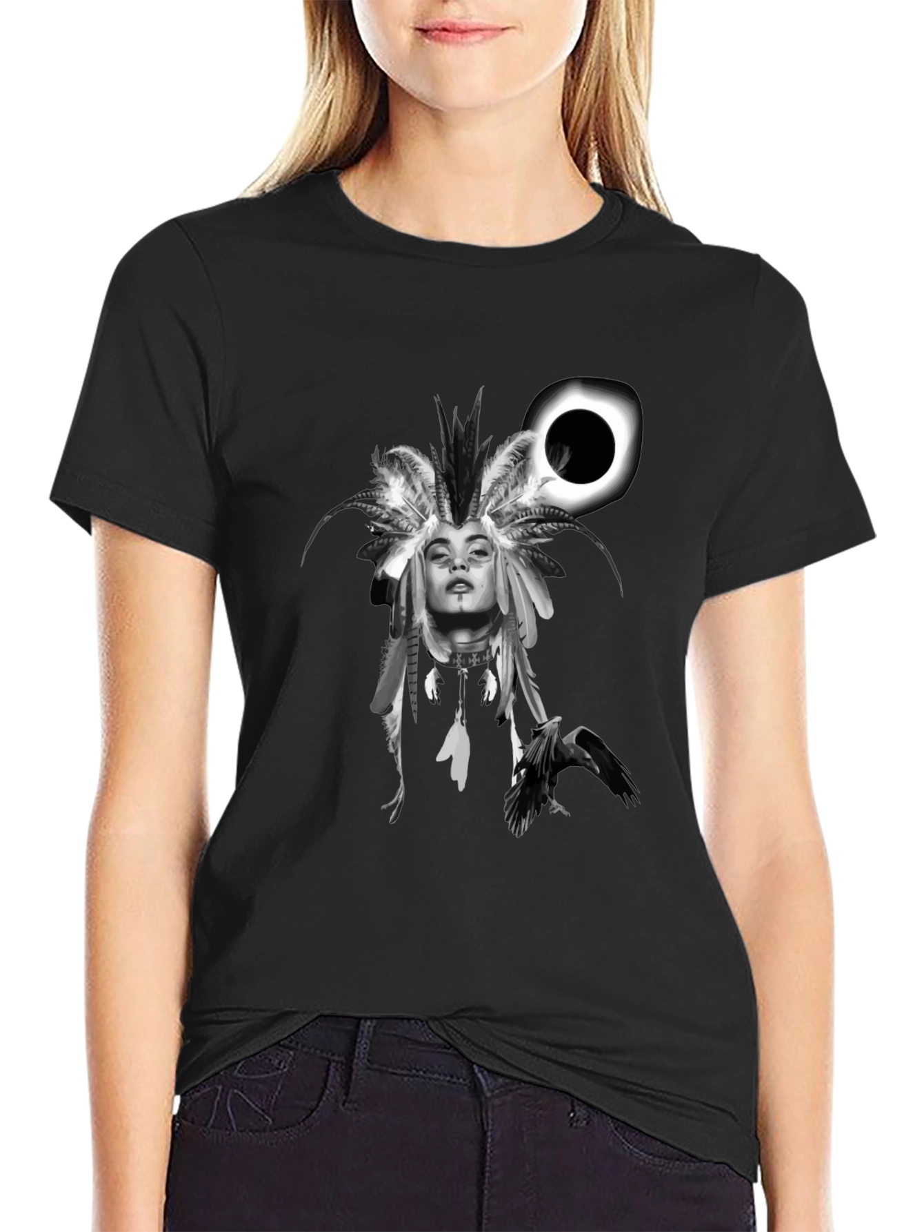 Black Native Headdress Black Graphic Tee view 2