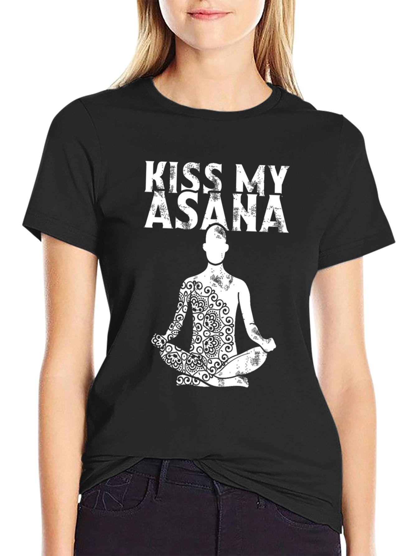 Black Kiss My Asana Yoga T-Shirt - Zen Meditation Apparel view 2